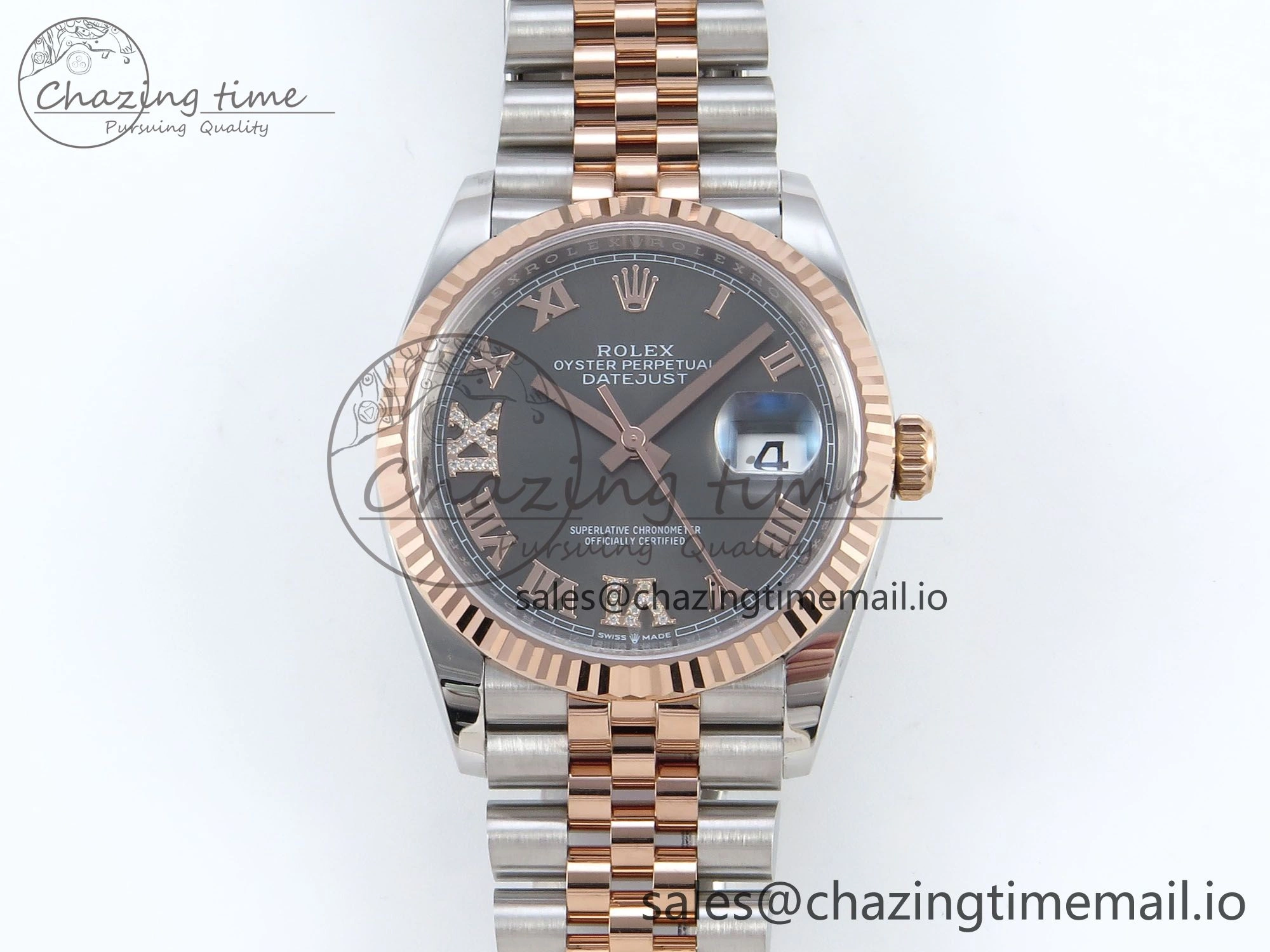 HighPerformance DateJust 36 126231 EWEF Best Edition Gray Roman Diamonds Dial on SS RG Jubilee Bracelet A 595