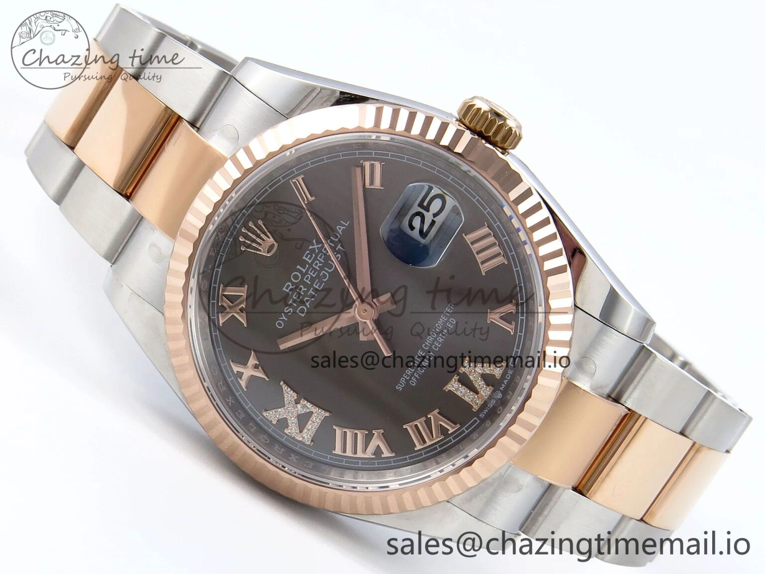 Bright DateJust 36 126231 EWEF Best Edition Gray Roman Diamonds Dial on SS RG Oyster Bracelet A 659