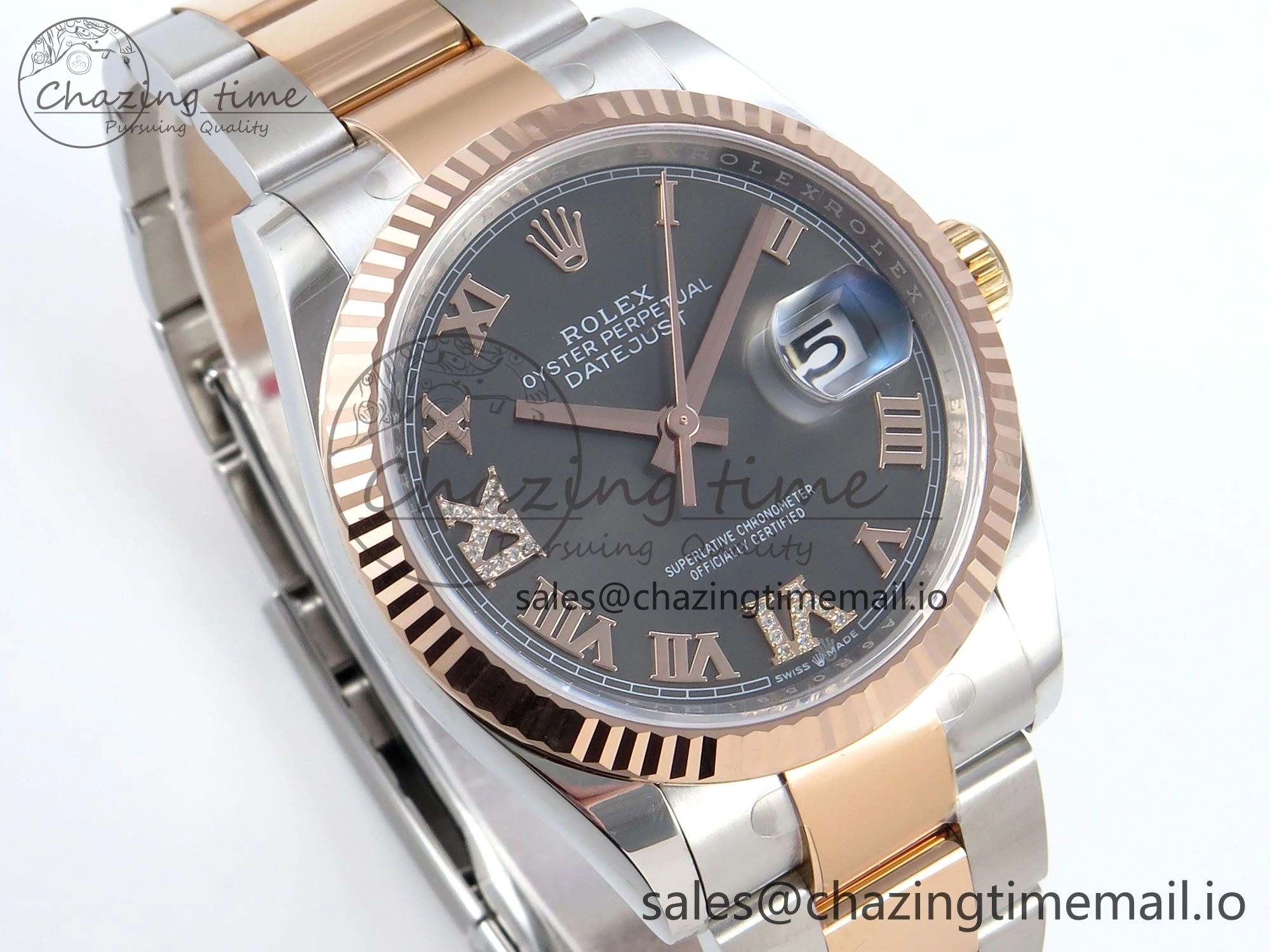 Bright DateJust 36 126231 EWEF Best Edition Gray Roman Diamonds Dial on SS RG Oyster Bracelet A 659