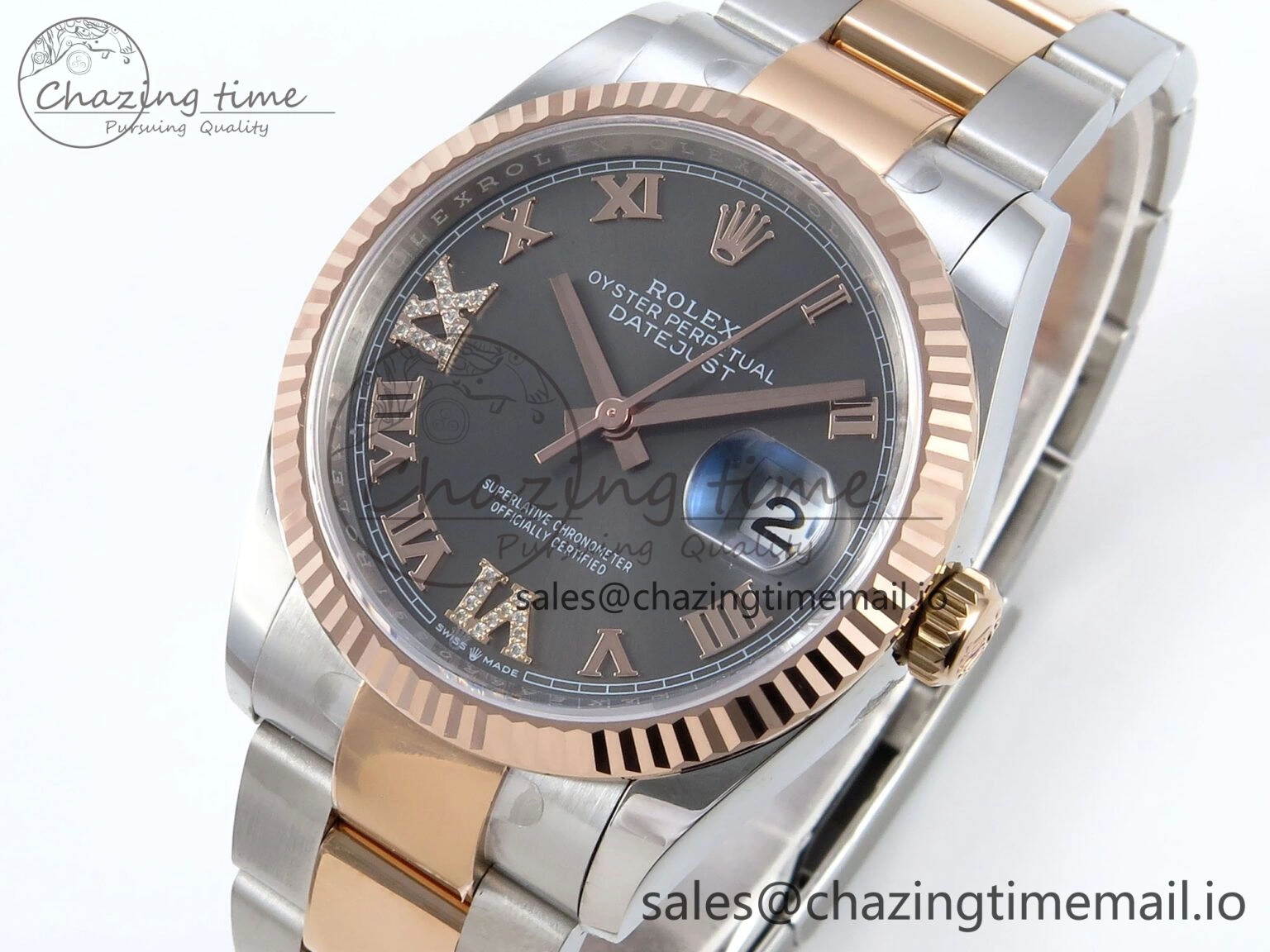 Bright DateJust 36 126231 EWEF Best Edition Gray Roman Diamonds Dial on SS RG Oyster Bracelet A 659