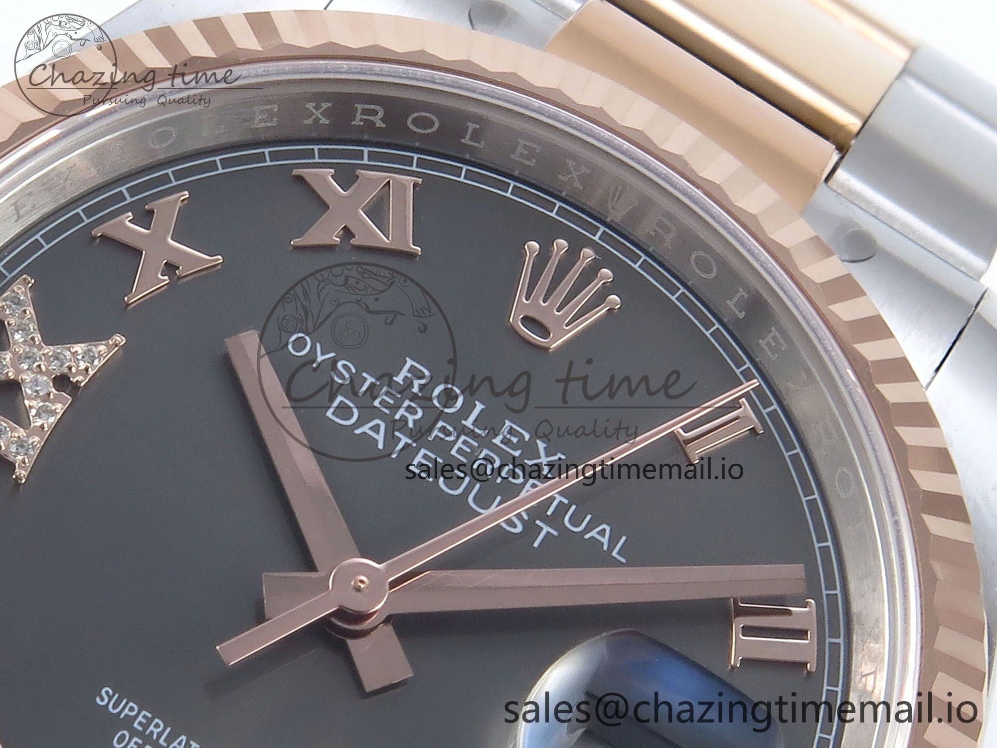 Bright DateJust 36 126231 EWEF Best Edition Gray Roman Diamonds Dial on SS RG Oyster Bracelet A 659
