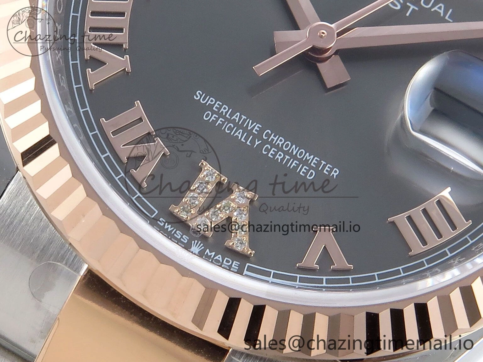 Bright DateJust 36 126231 EWEF Best Edition Gray Roman Diamonds Dial on SS RG Oyster Bracelet A 659