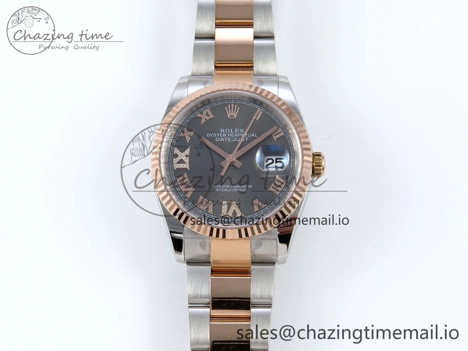 Bright DateJust 36 126231 EWEF Best Edition Gray Roman Diamonds Dial on SS RG Oyster Bracelet A 659