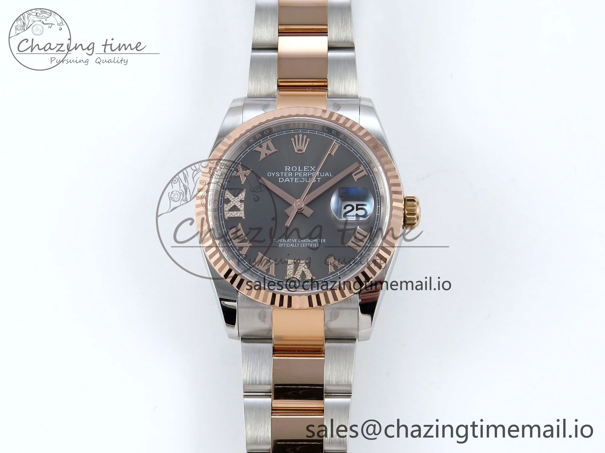 Bright DateJust 36 126231 EWEF Best Edition Gray Roman Diamonds Dial on SS RG Oyster Bracelet A 659