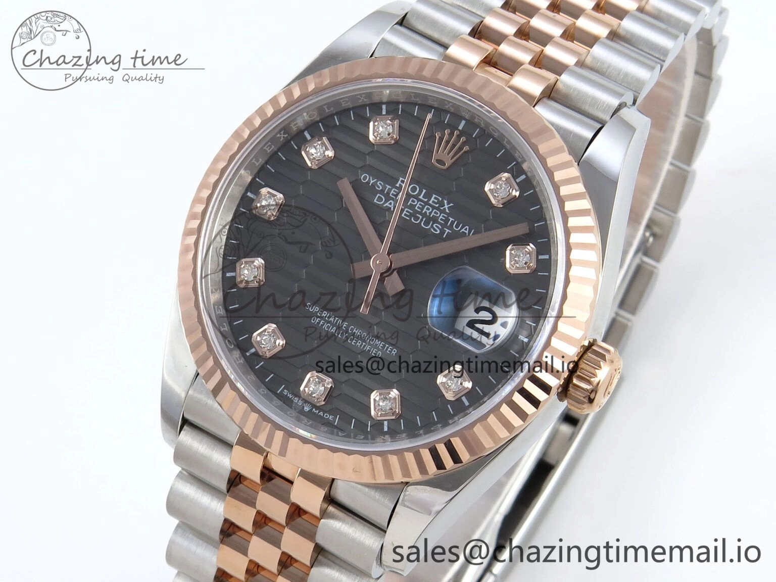 Thermal DateJust 36 126231 EWEF Best Edition Gray Textured Diamonds Dial on SS RG Jubilee Bracelet A 588