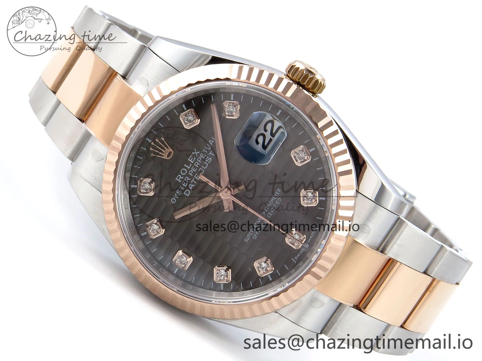 DateJust 36 126231 EWEF Best Edition Gray Textured Diamonds Dial on SS RG Oyster Bracelet A Efficient 657