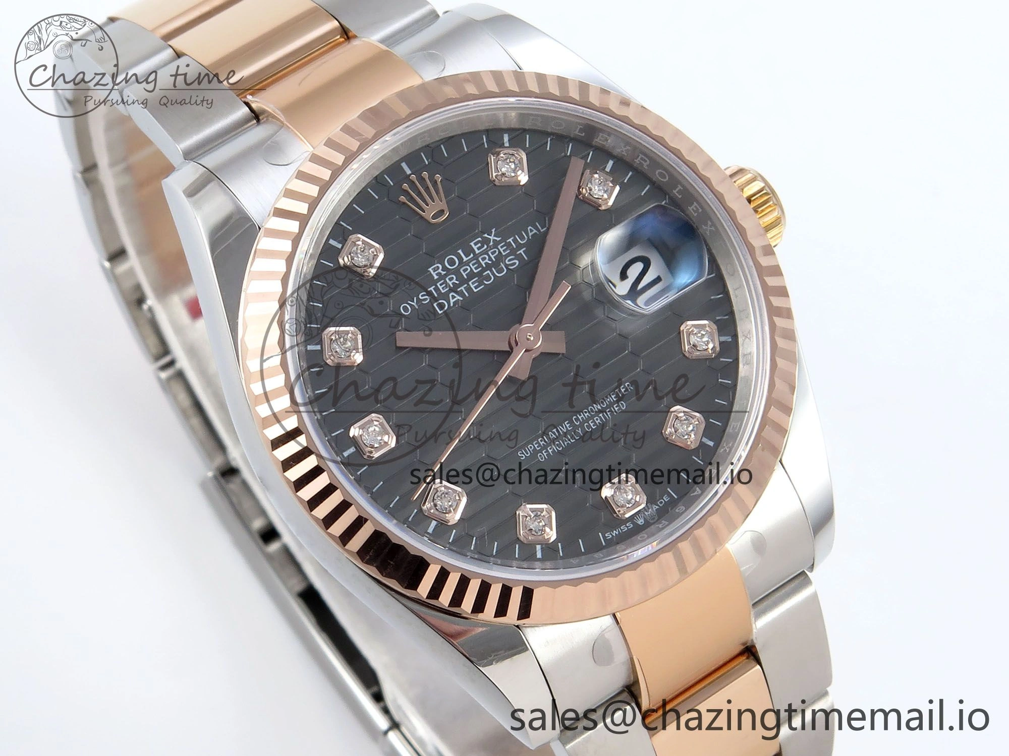 DateJust 36 126231 EWEF Best Edition Gray Textured Diamonds Dial on SS RG Oyster Bracelet A Efficient 657