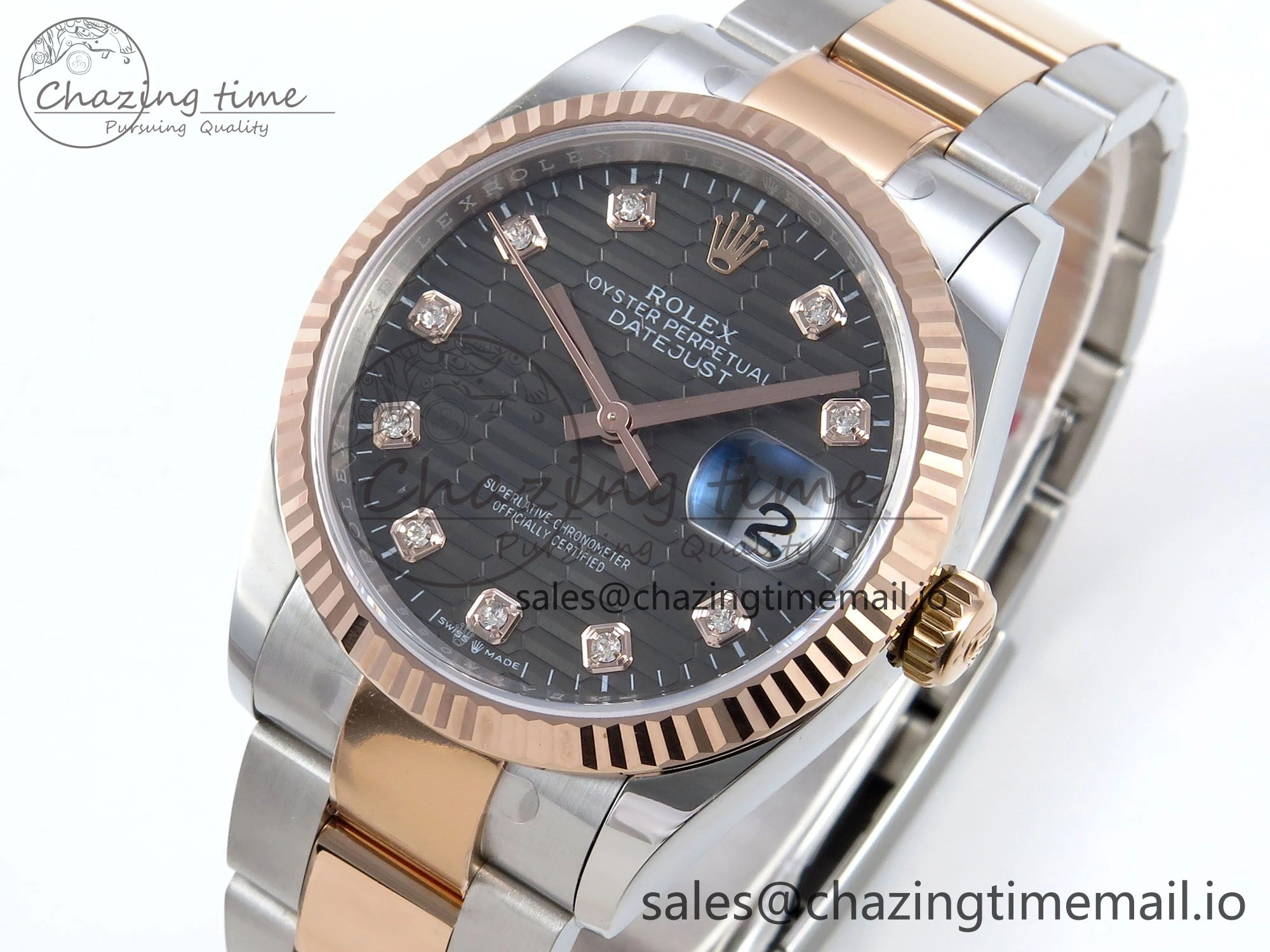 DateJust 36 126231 EWEF Best Edition Gray Textured Diamonds Dial on SS RG Oyster Bracelet A Efficient 657