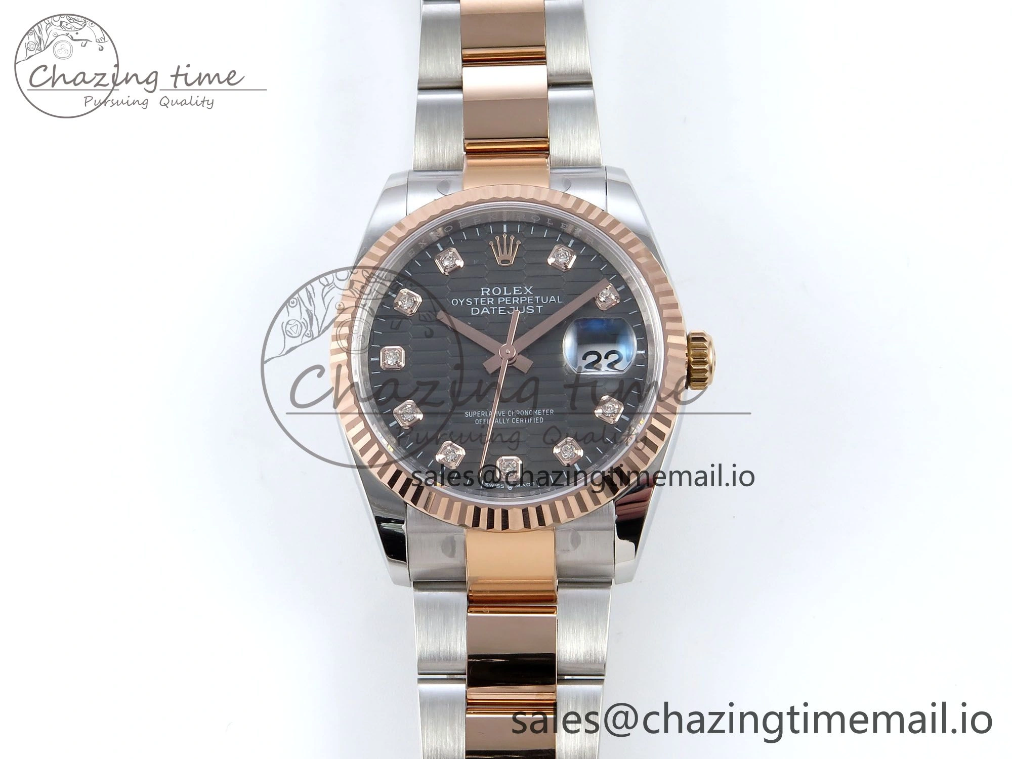 DateJust 36 126231 EWEF Best Edition Gray Textured Diamonds Dial on SS RG Oyster Bracelet A Efficient 657