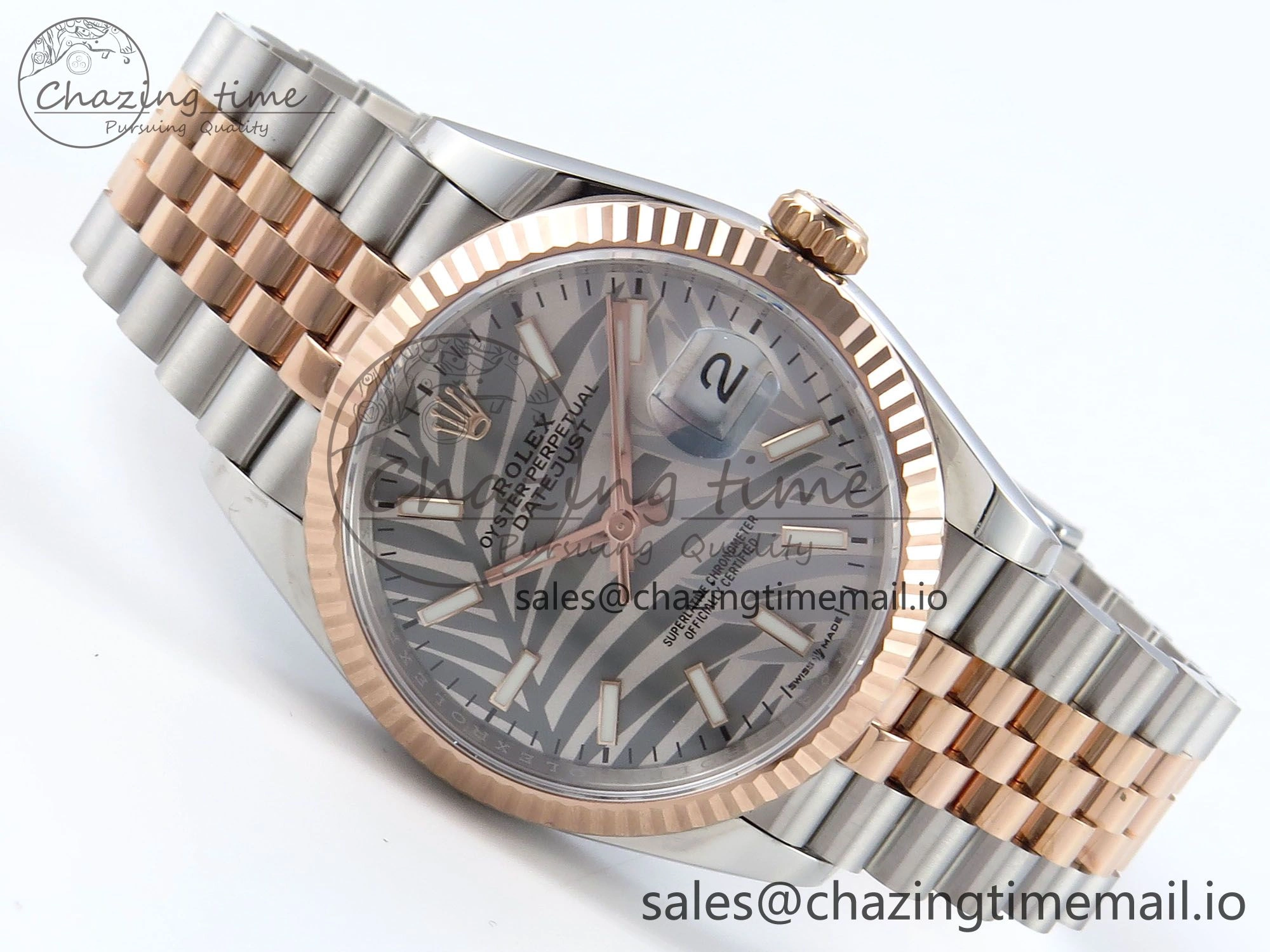 DateJust 36 126231 EWEF Best Edition Silver Leaf Dial Stick Marker on SS RG Jubilee Bracelet A Trendy 596