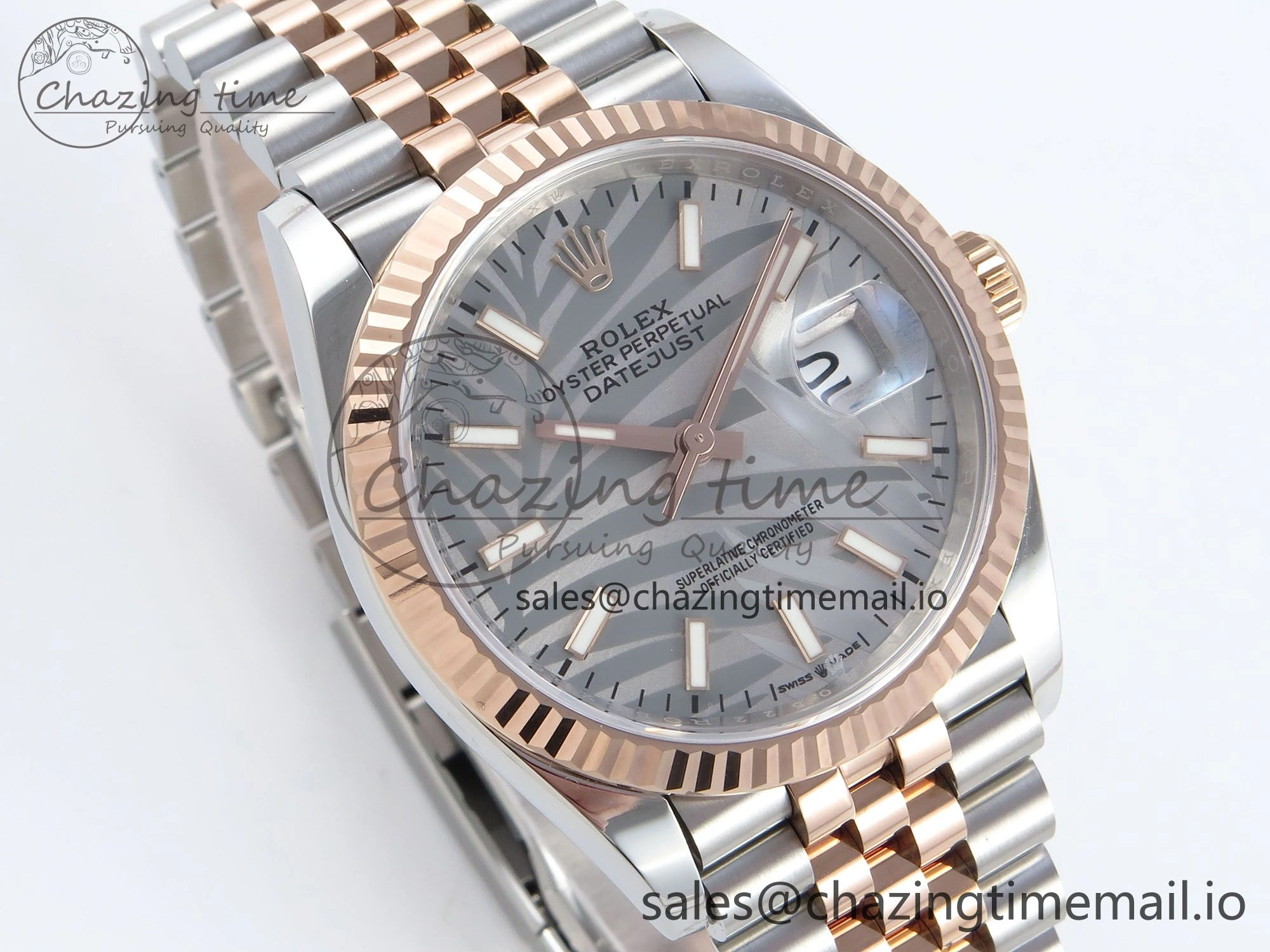 DateJust 36 126231 EWEF Best Edition Silver Leaf Dial Stick Marker on SS RG Jubilee Bracelet A Trendy 596