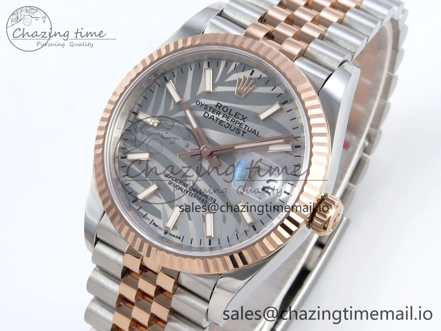 DateJust 36 126231 EWEF Best Edition Silver Leaf Dial Stick Marker on SS RG Jubilee Bracelet A Trendy 596