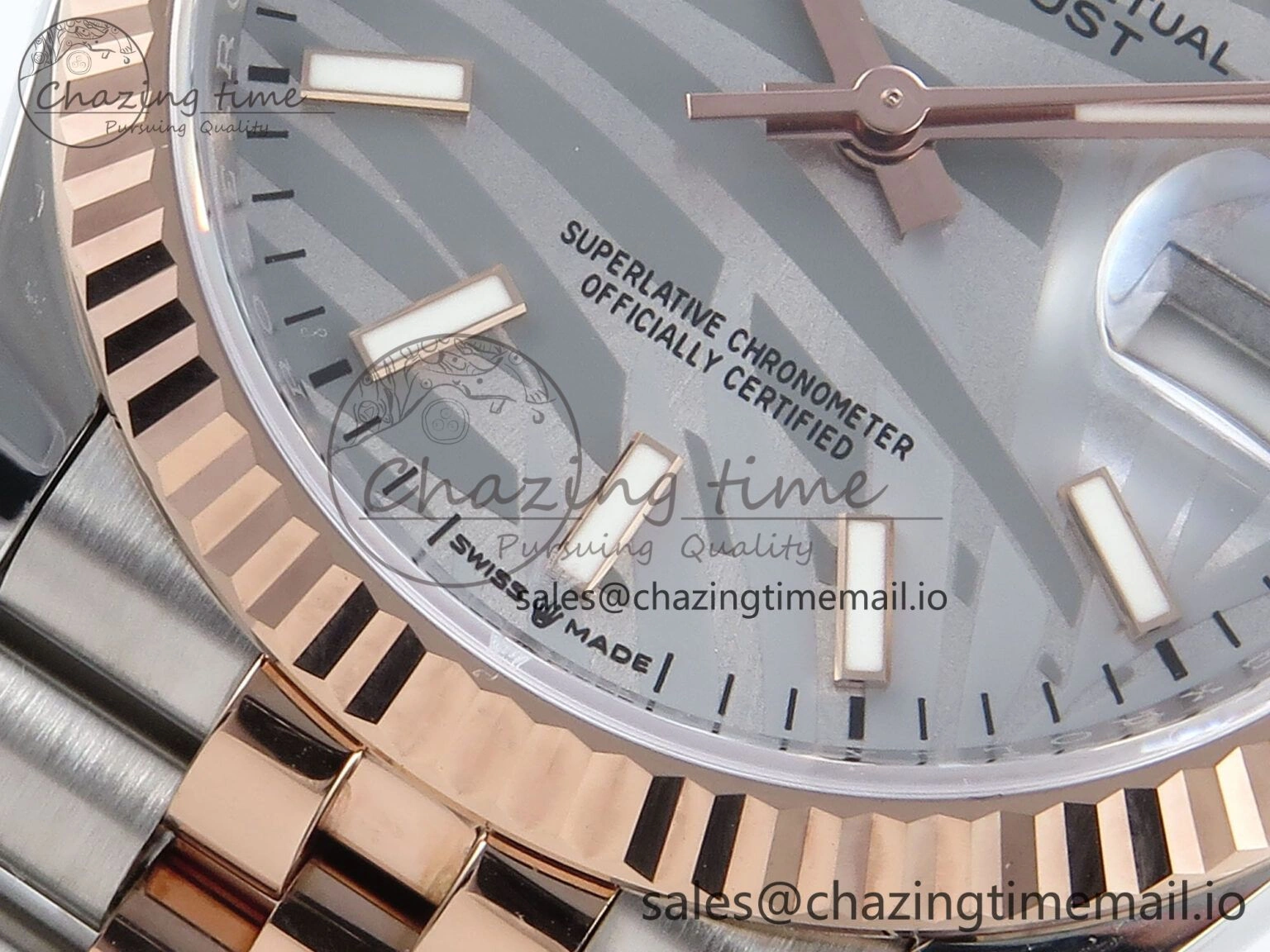 DateJust 36 126231 EWEF Best Edition Silver Leaf Dial Stick Marker on SS RG Jubilee Bracelet A Trendy 596