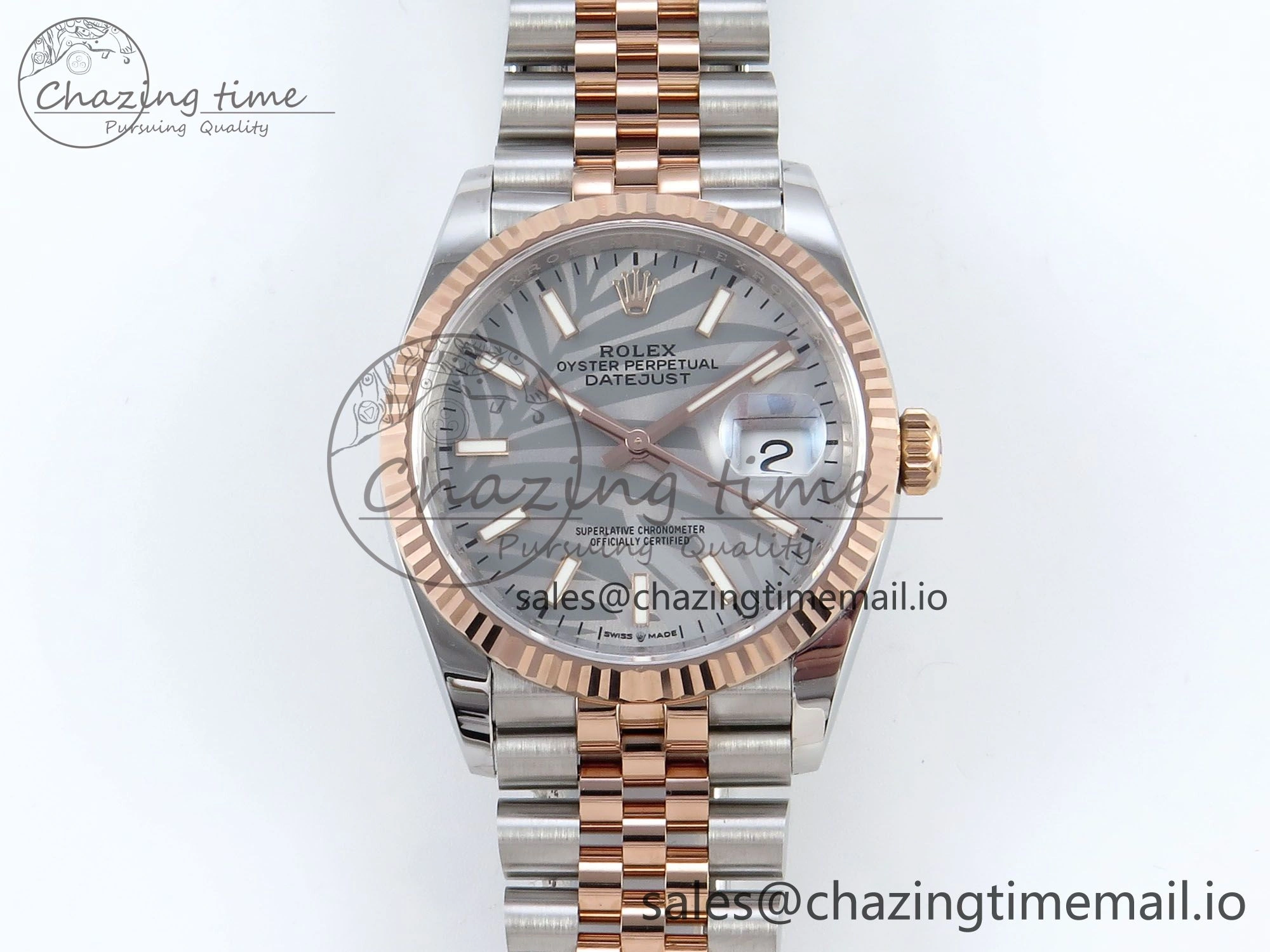 DateJust 36 126231 EWEF Best Edition Silver Leaf Dial Stick Marker on SS RG Jubilee Bracelet A Trendy 596