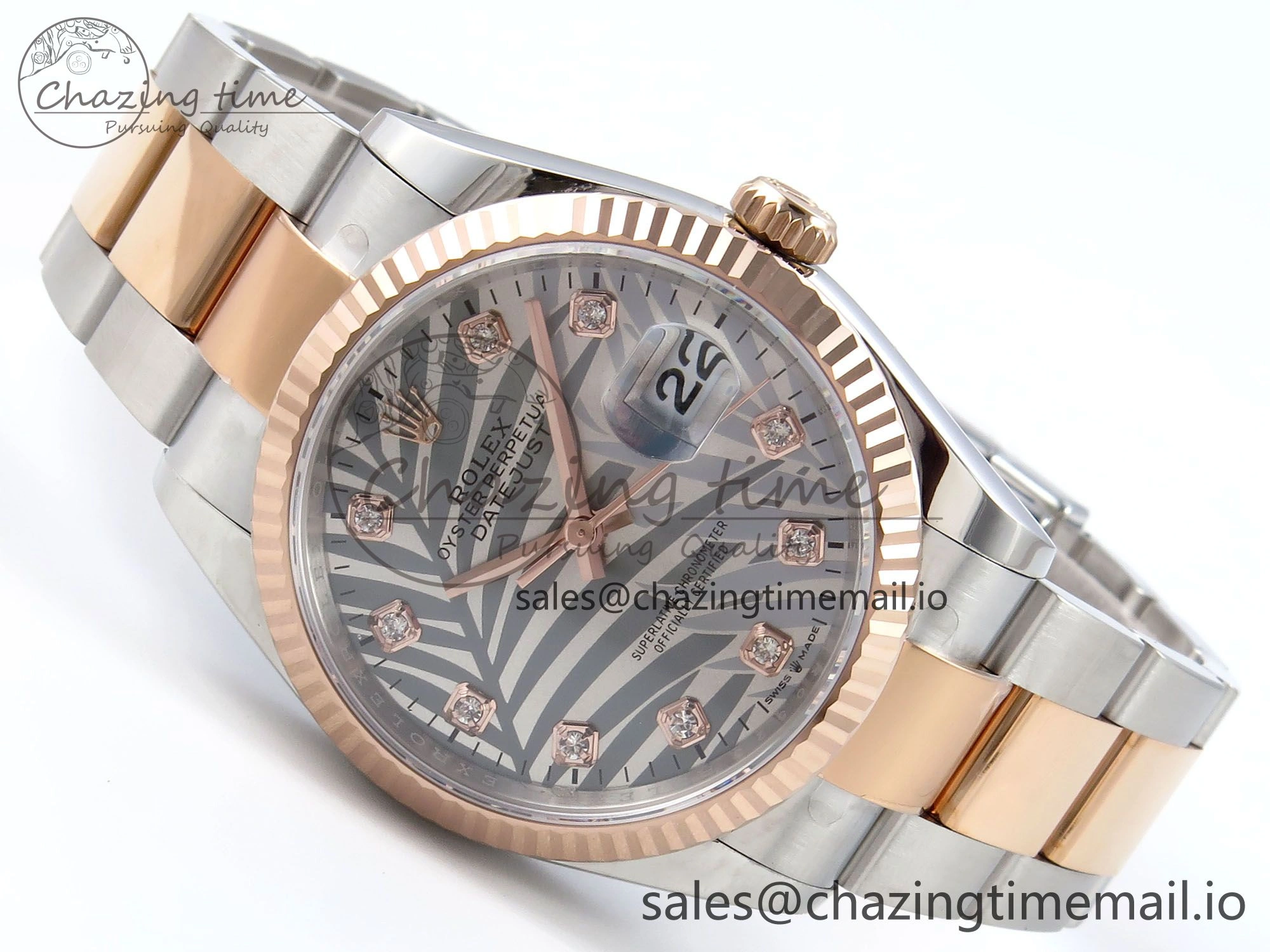GoodFit DateJust 36 126231 EWEF Best Edition Silver Leaf Diamonds Dial on SS RG Oyster Bracelet A 663