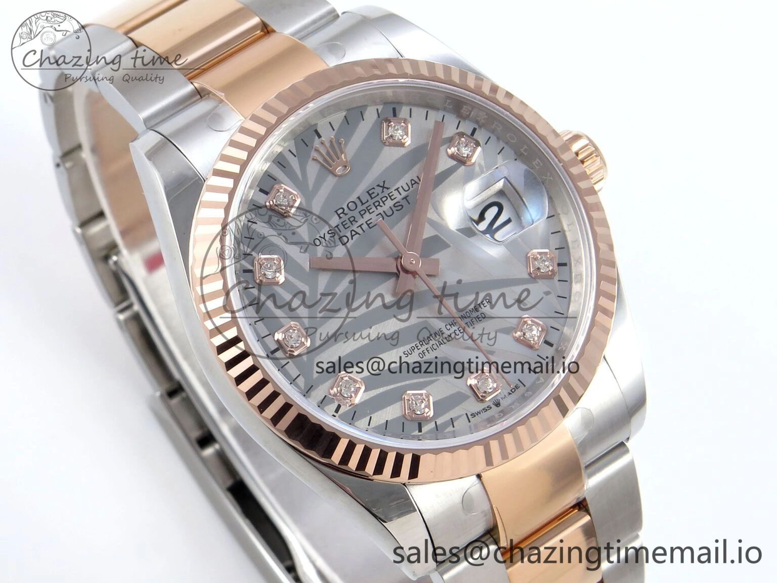 GoodFit DateJust 36 126231 EWEF Best Edition Silver Leaf Diamonds Dial on SS RG Oyster Bracelet A 663