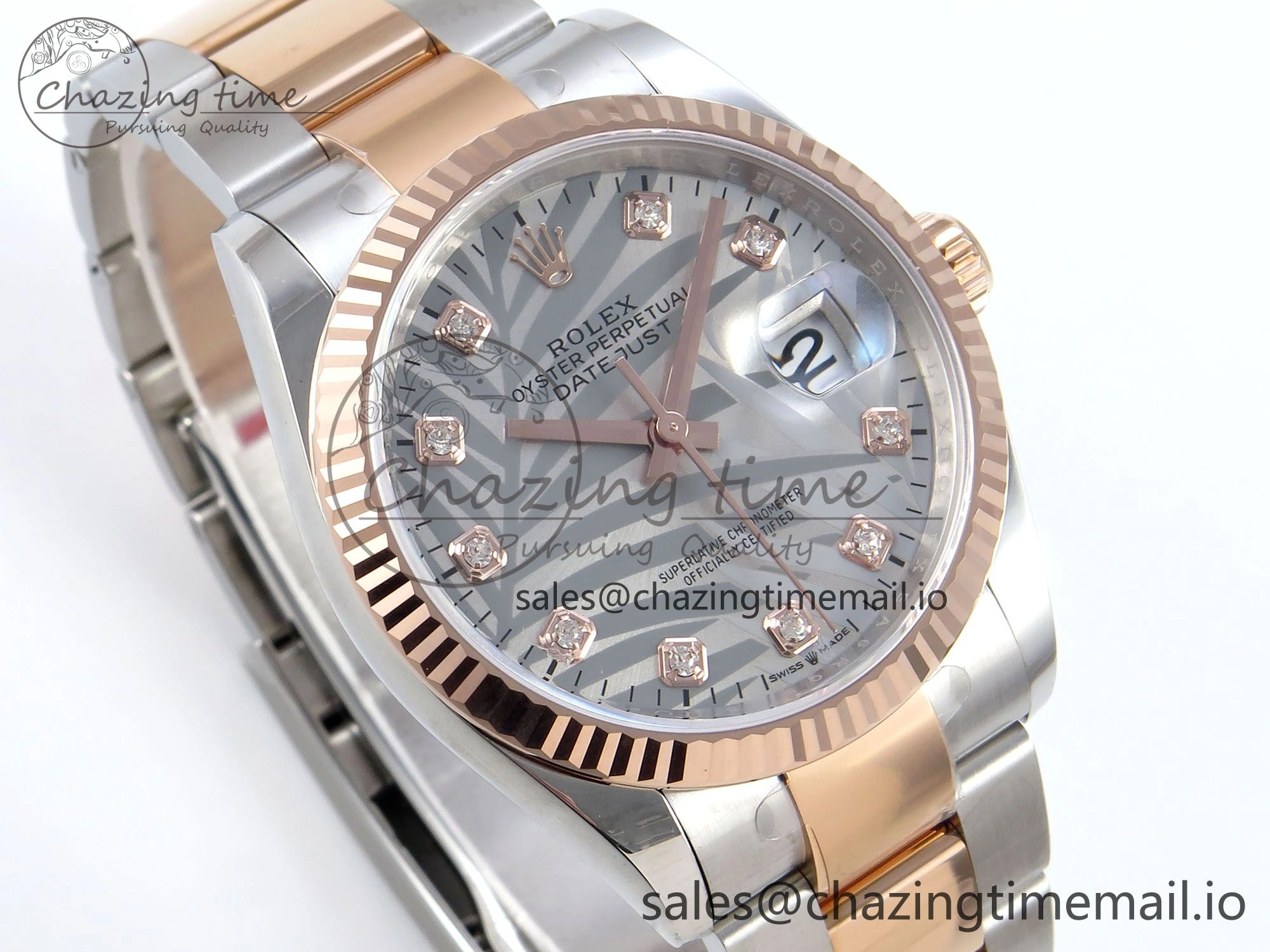 GoodFit DateJust 36 126231 EWEF Best Edition Silver Leaf Diamonds Dial on SS RG Oyster Bracelet A 663