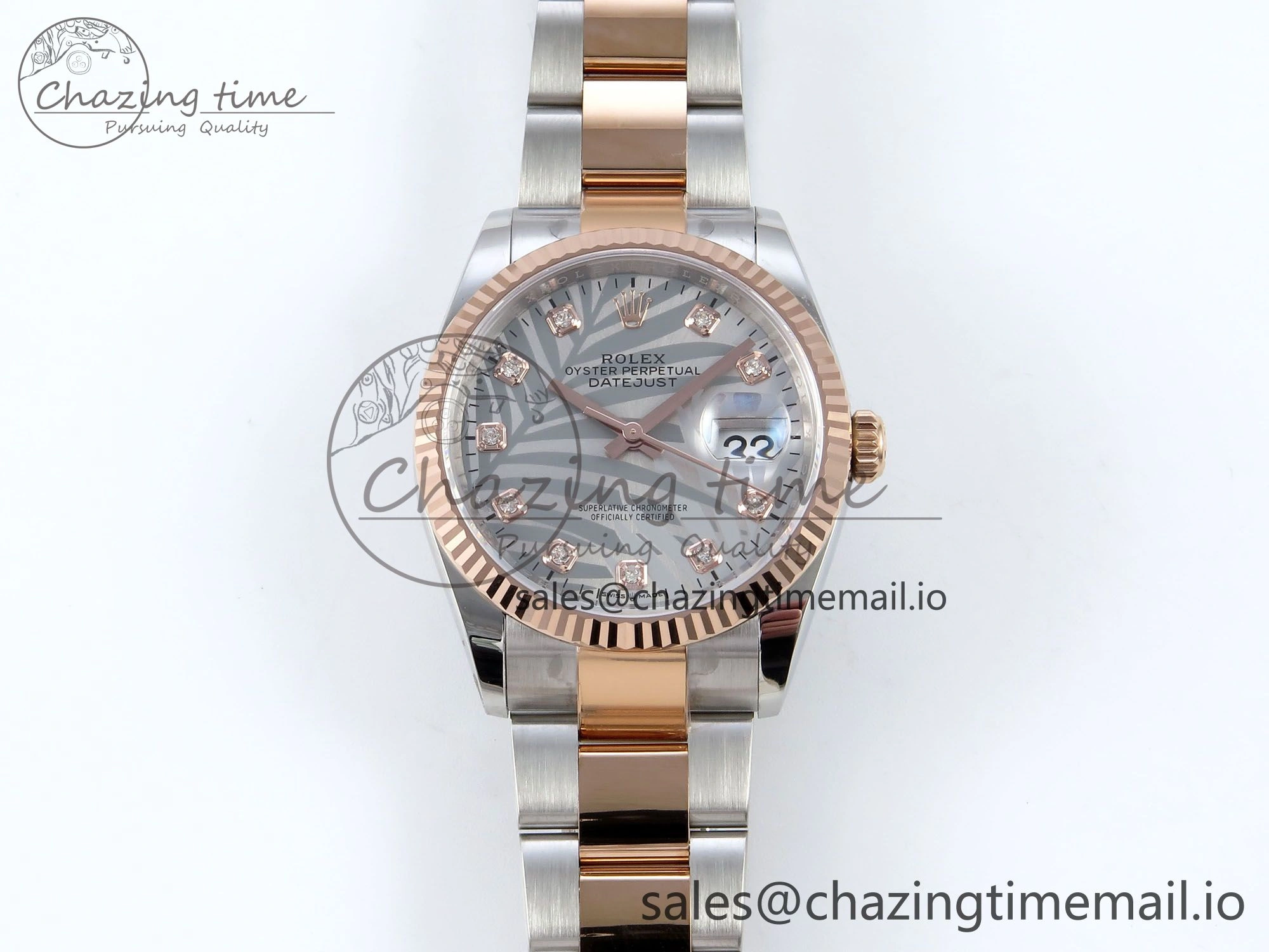 GoodFit DateJust 36 126231 EWEF Best Edition Silver Leaf Diamonds Dial on SS RG Oyster Bracelet A 663