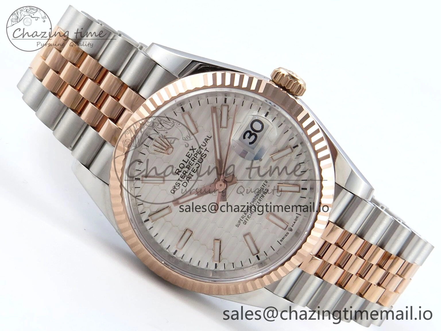 DateJust 36 126231 EWEF Best Edition Silver Textured Dial Stick Marker on SS RG Jubilee Bracelet A EyeCatching 587