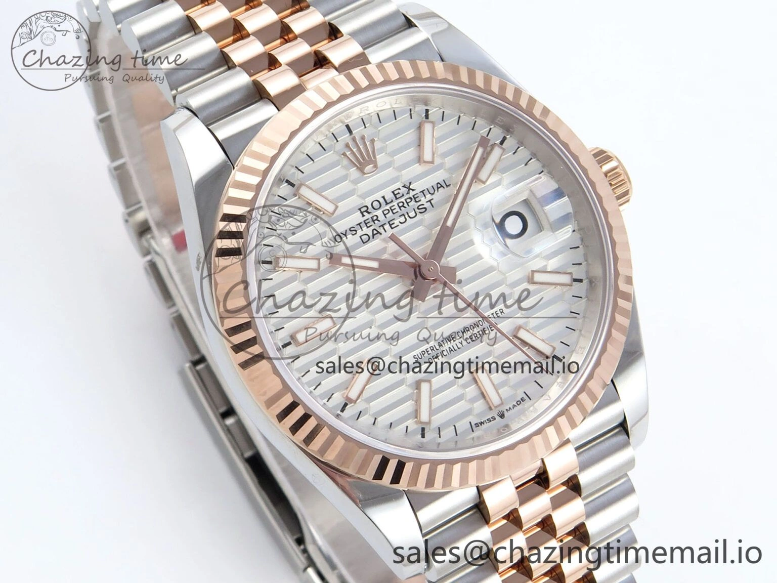 DateJust 36 126231 EWEF Best Edition Silver Textured Dial Stick Marker on SS RG Jubilee Bracelet A EyeCatching 587