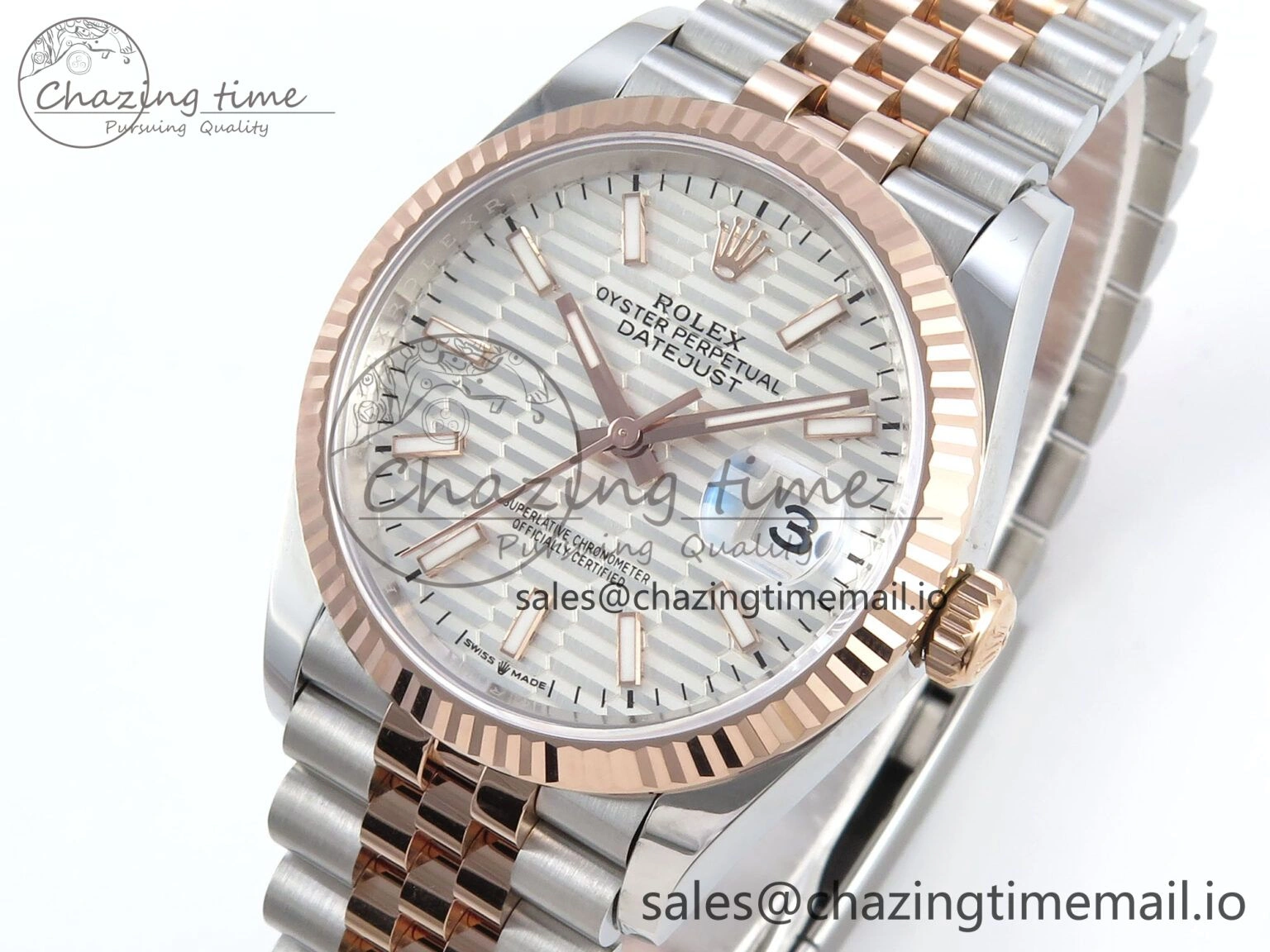 DateJust 36 126231 EWEF Best Edition Silver Textured Dial Stick Marker on SS RG Jubilee Bracelet A EyeCatching 587