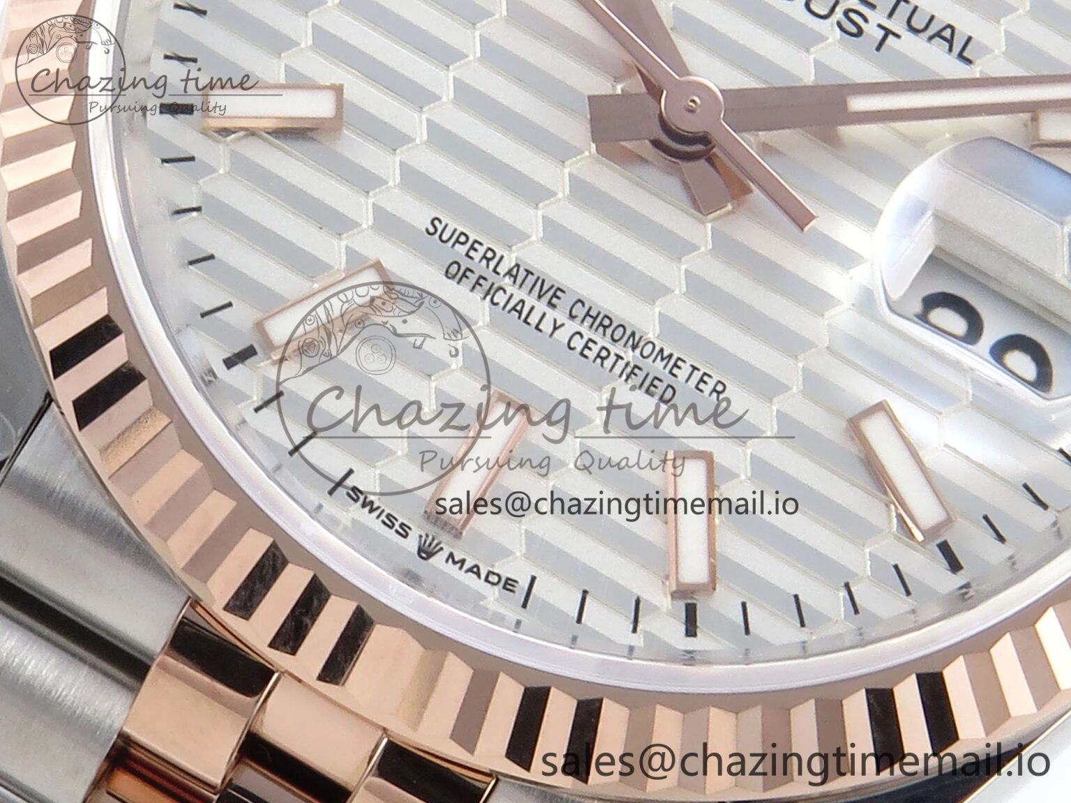 DateJust 36 126231 EWEF Best Edition Silver Textured Dial Stick Marker on SS RG Jubilee Bracelet A EyeCatching 587