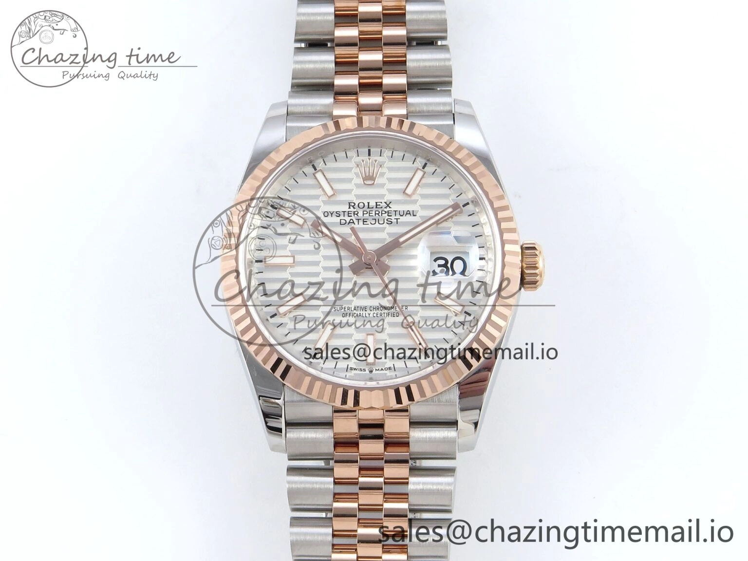 DateJust 36 126231 EWEF Best Edition Silver Textured Dial Stick Marker on SS RG Jubilee Bracelet A EyeCatching 587