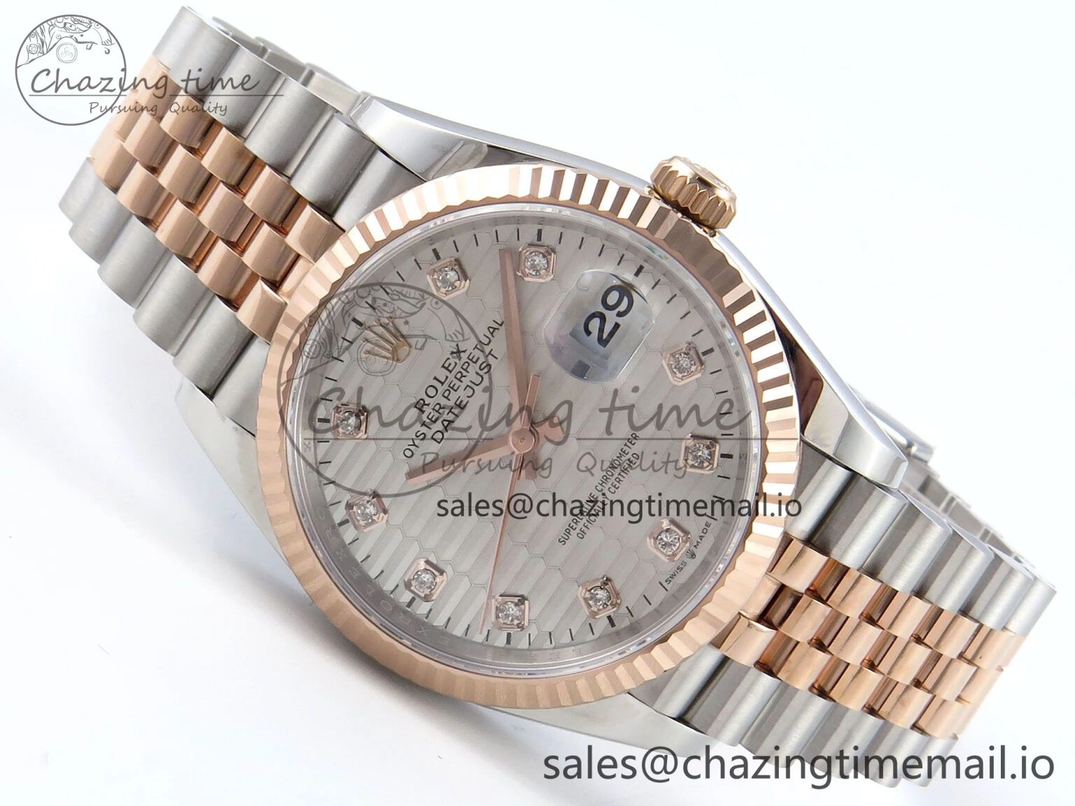 Cozy DateJust 36 126231 EWEF Best Edition Silver Textured Diamonds Dial on SS RG Jubilee Bracelet A 589