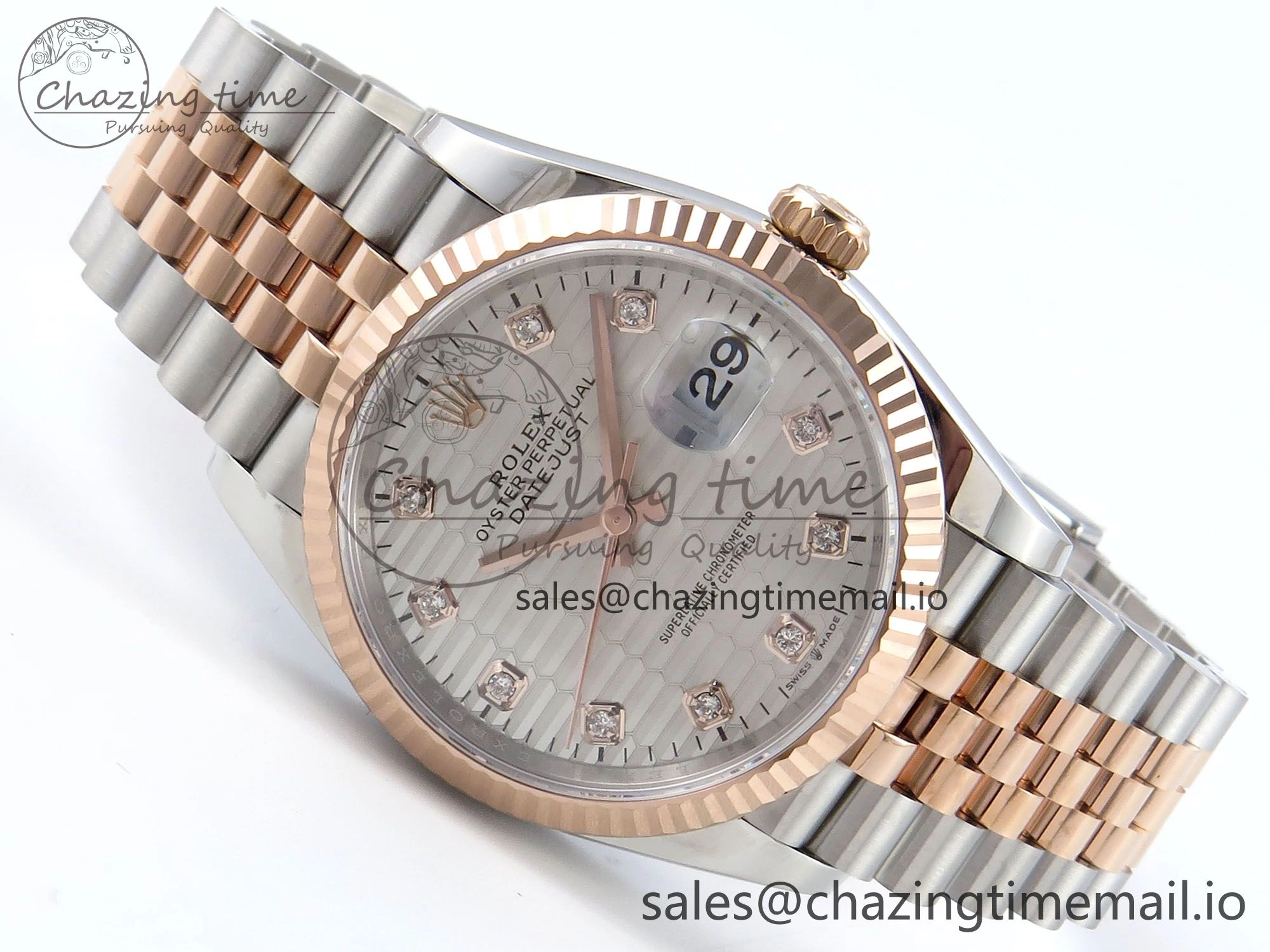 Cozy DateJust 36 126231 EWEF Best Edition Silver Textured Diamonds Dial on SS RG Jubilee Bracelet A 589