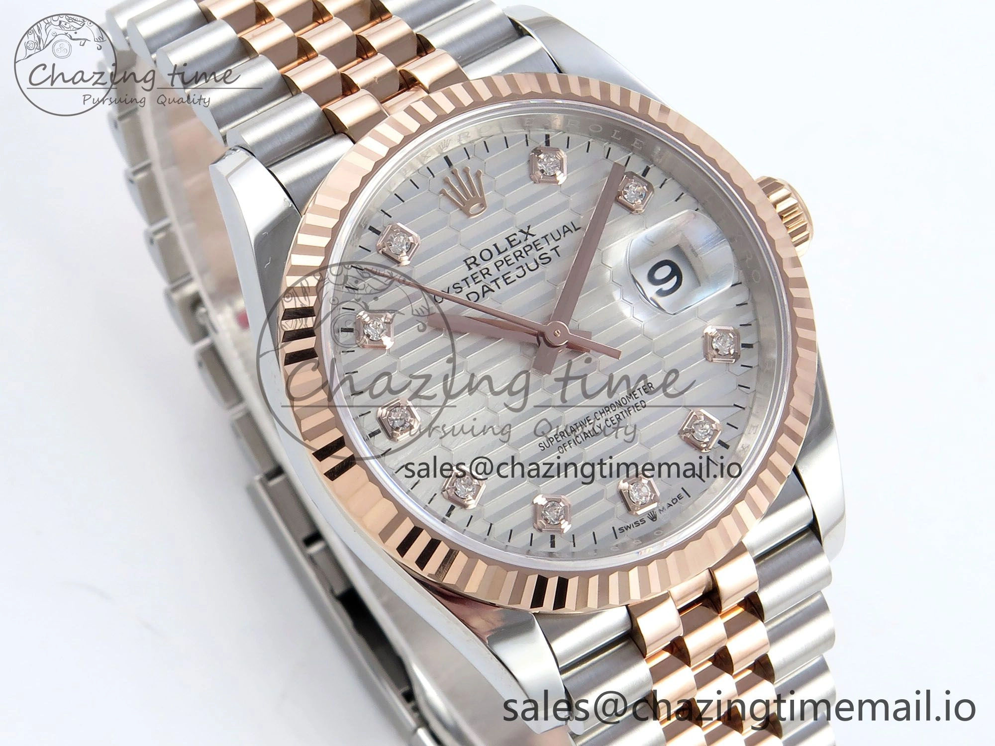 Cozy DateJust 36 126231 EWEF Best Edition Silver Textured Diamonds Dial on SS RG Jubilee Bracelet A 589