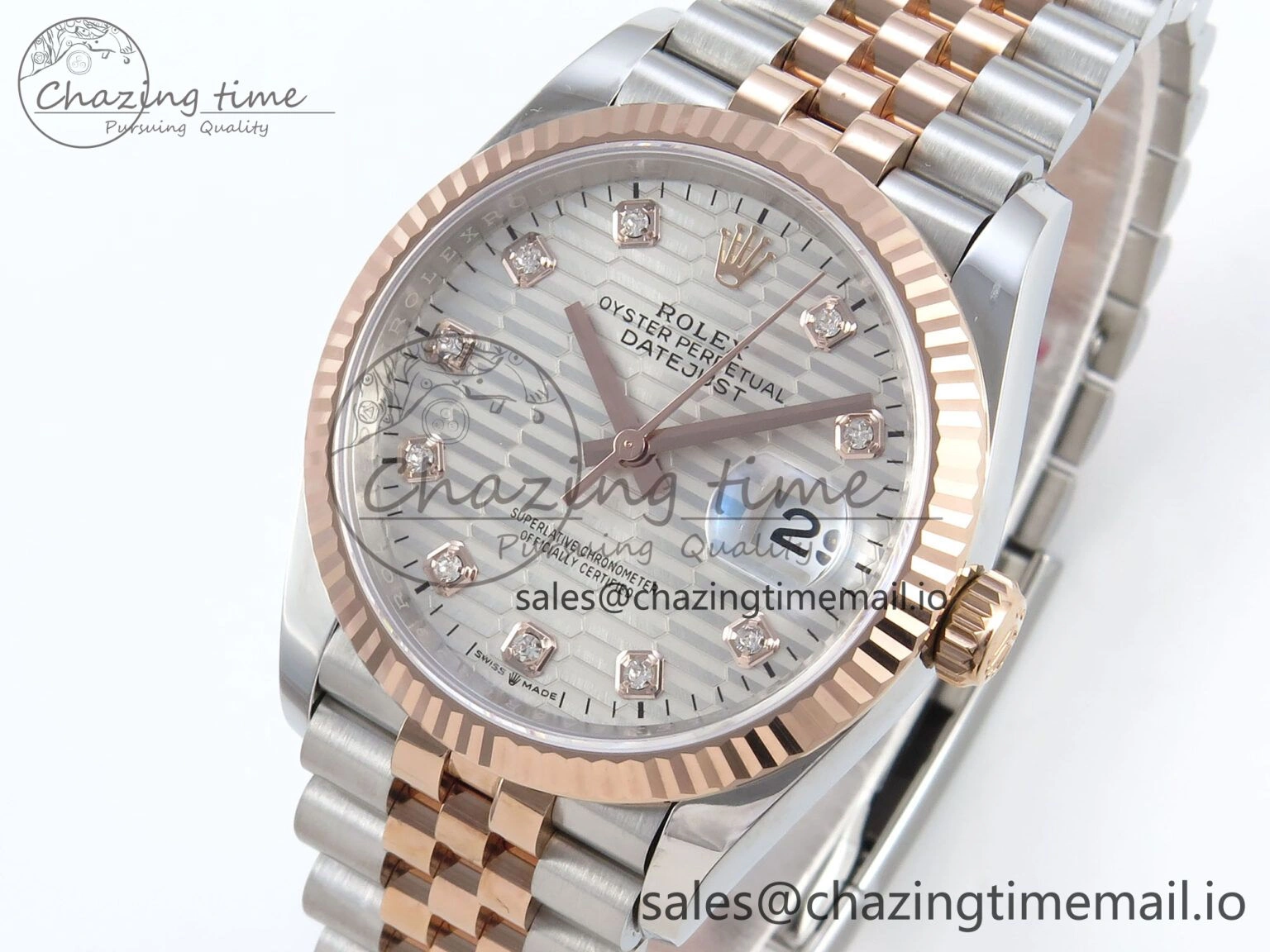 Cozy DateJust 36 126231 EWEF Best Edition Silver Textured Diamonds Dial on SS RG Jubilee Bracelet A 589