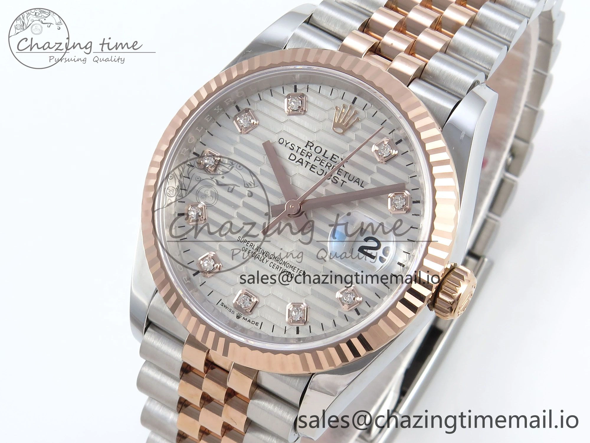 Cozy DateJust 36 126231 EWEF Best Edition Silver Textured Diamonds Dial on SS RG Jubilee Bracelet A 589