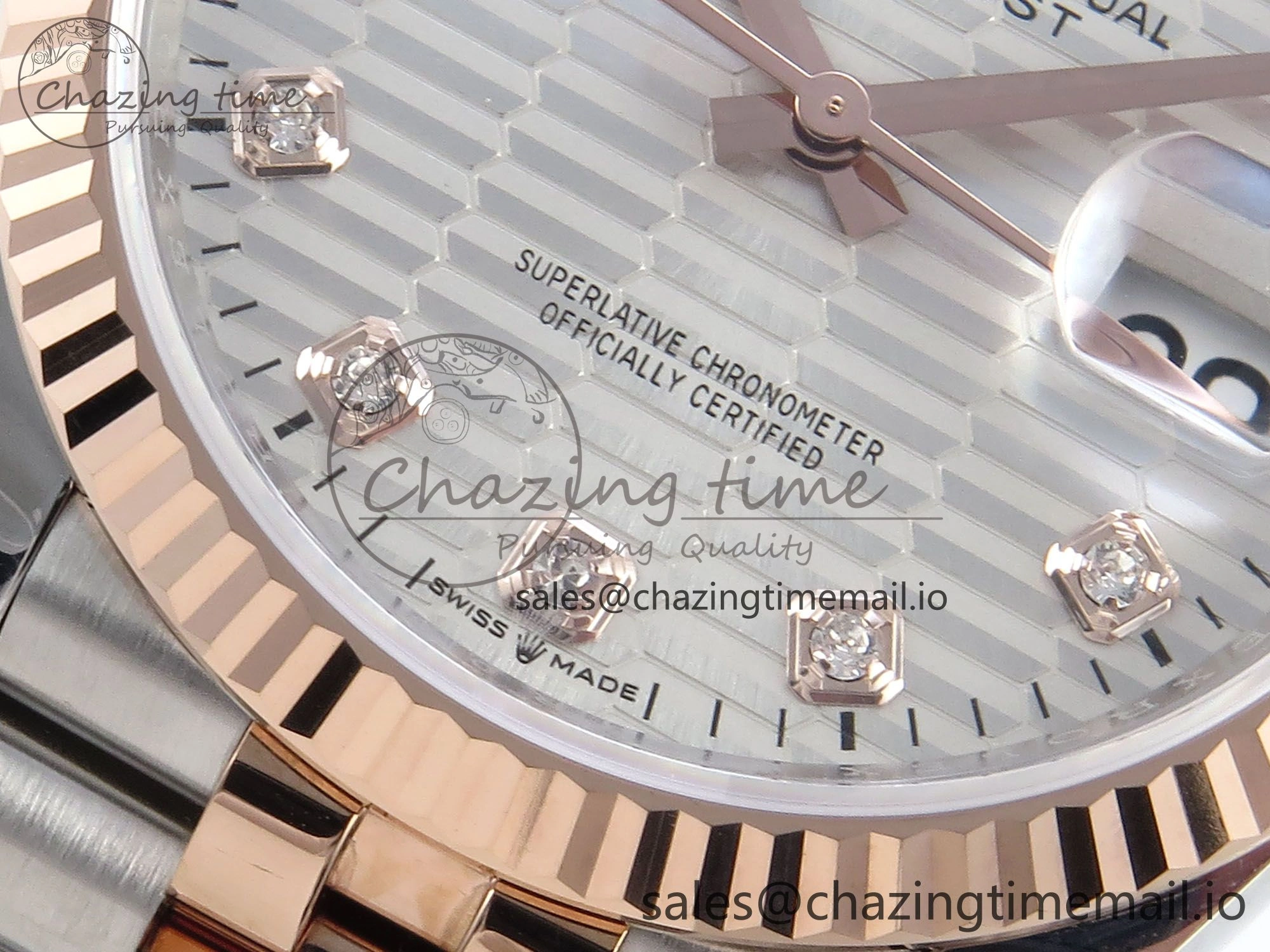 Cozy DateJust 36 126231 EWEF Best Edition Silver Textured Diamonds Dial on SS RG Jubilee Bracelet A 589