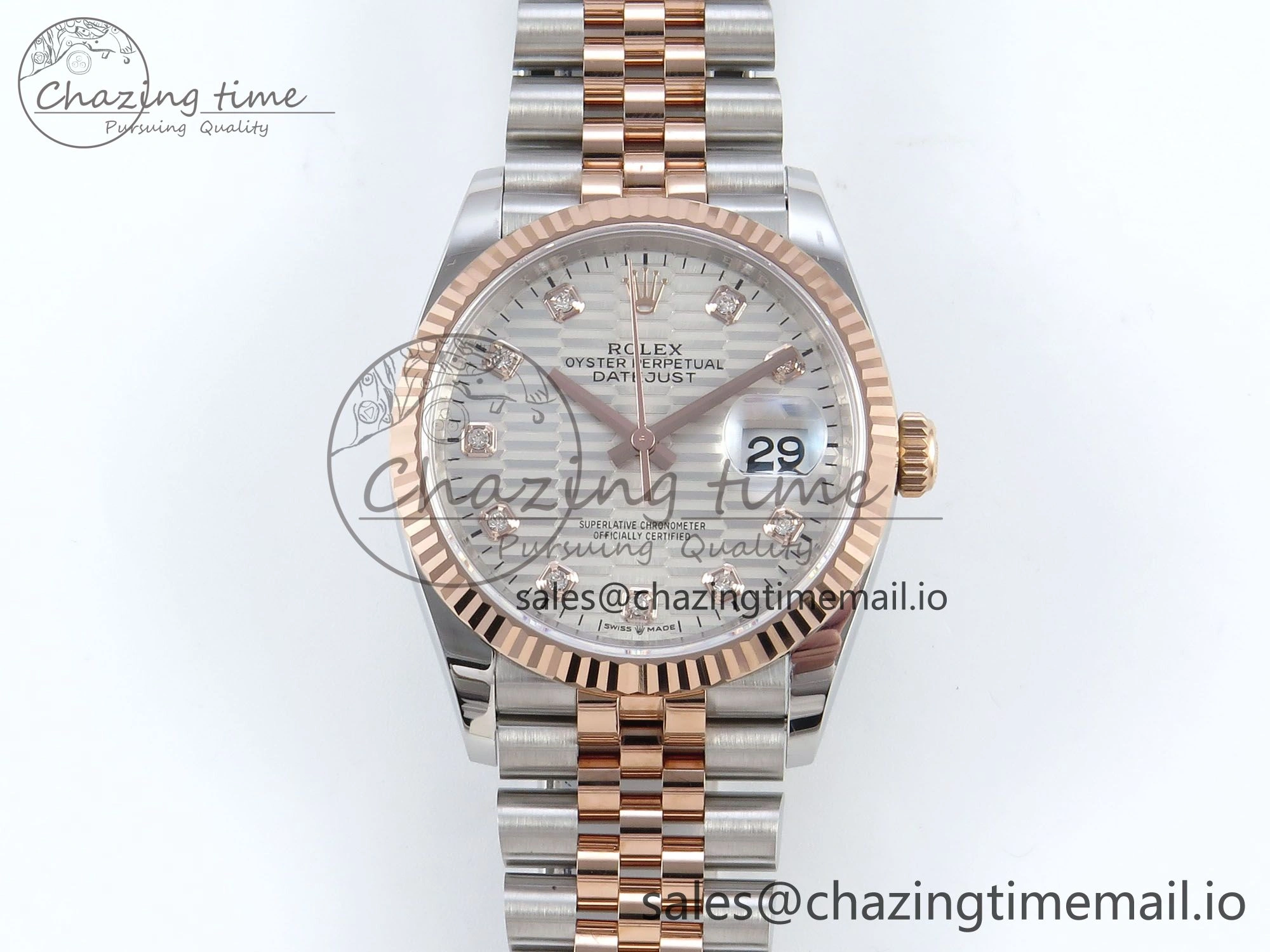 Cozy DateJust 36 126231 EWEF Best Edition Silver Textured Diamonds Dial on SS RG Jubilee Bracelet A 589