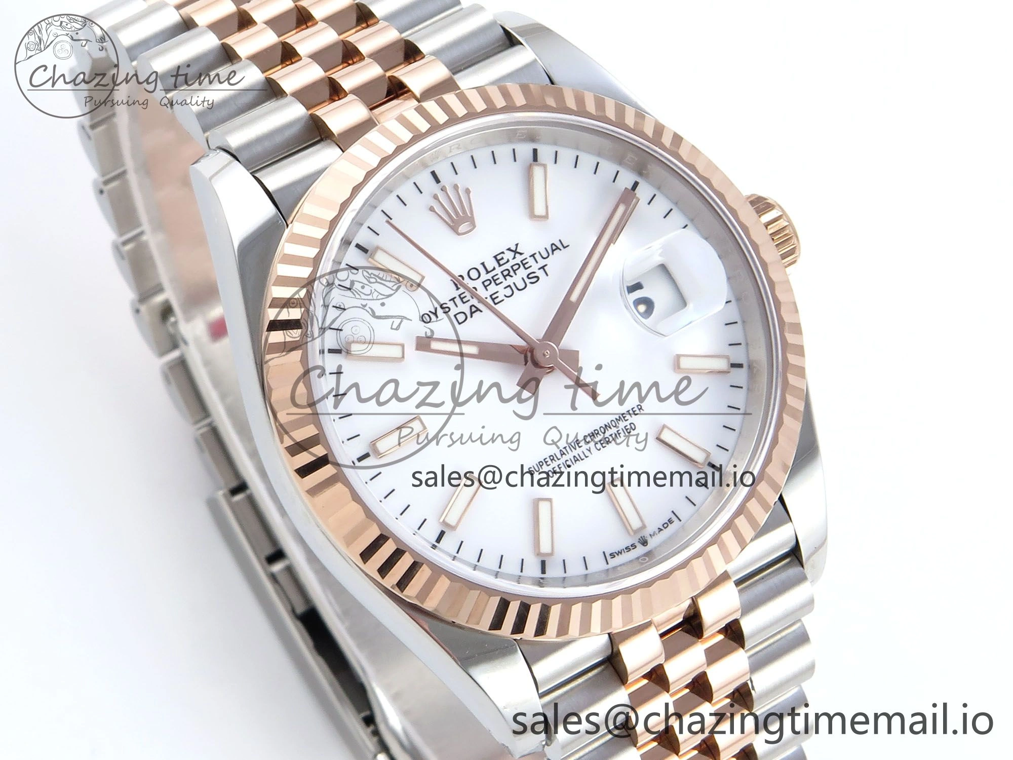 Affordable DateJust 36 126231 EWEF Best Edition White Dial Stick Marker on SS RG Jubilee Bracelet A 599