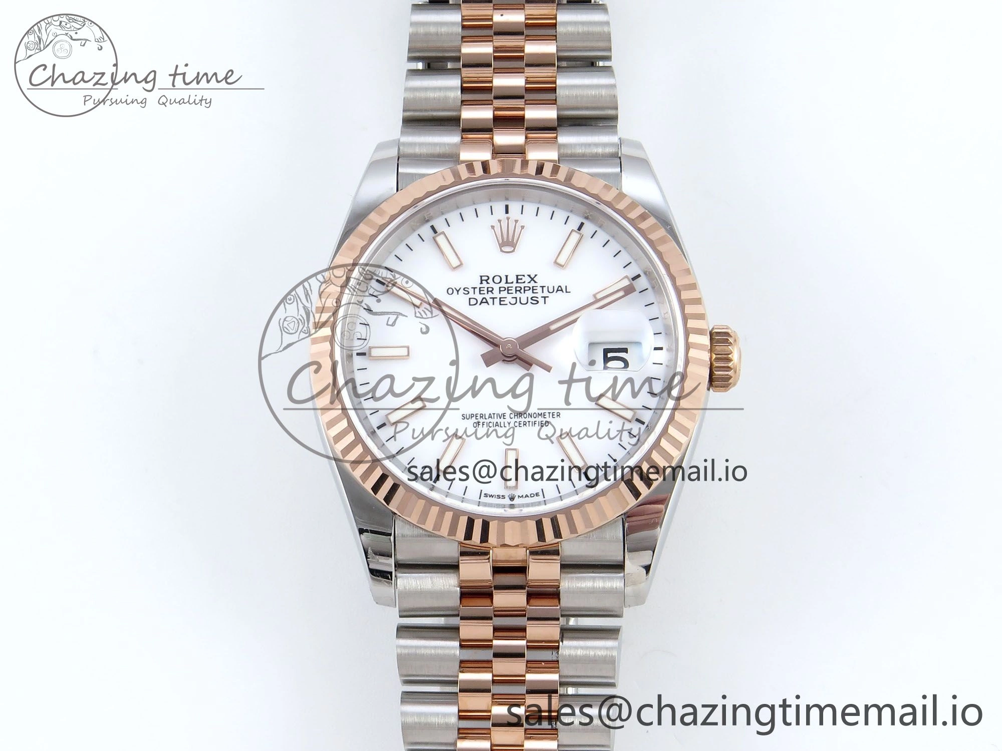 Affordable DateJust 36 126231 EWEF Best Edition White Dial Stick Marker on SS RG Jubilee Bracelet A 599