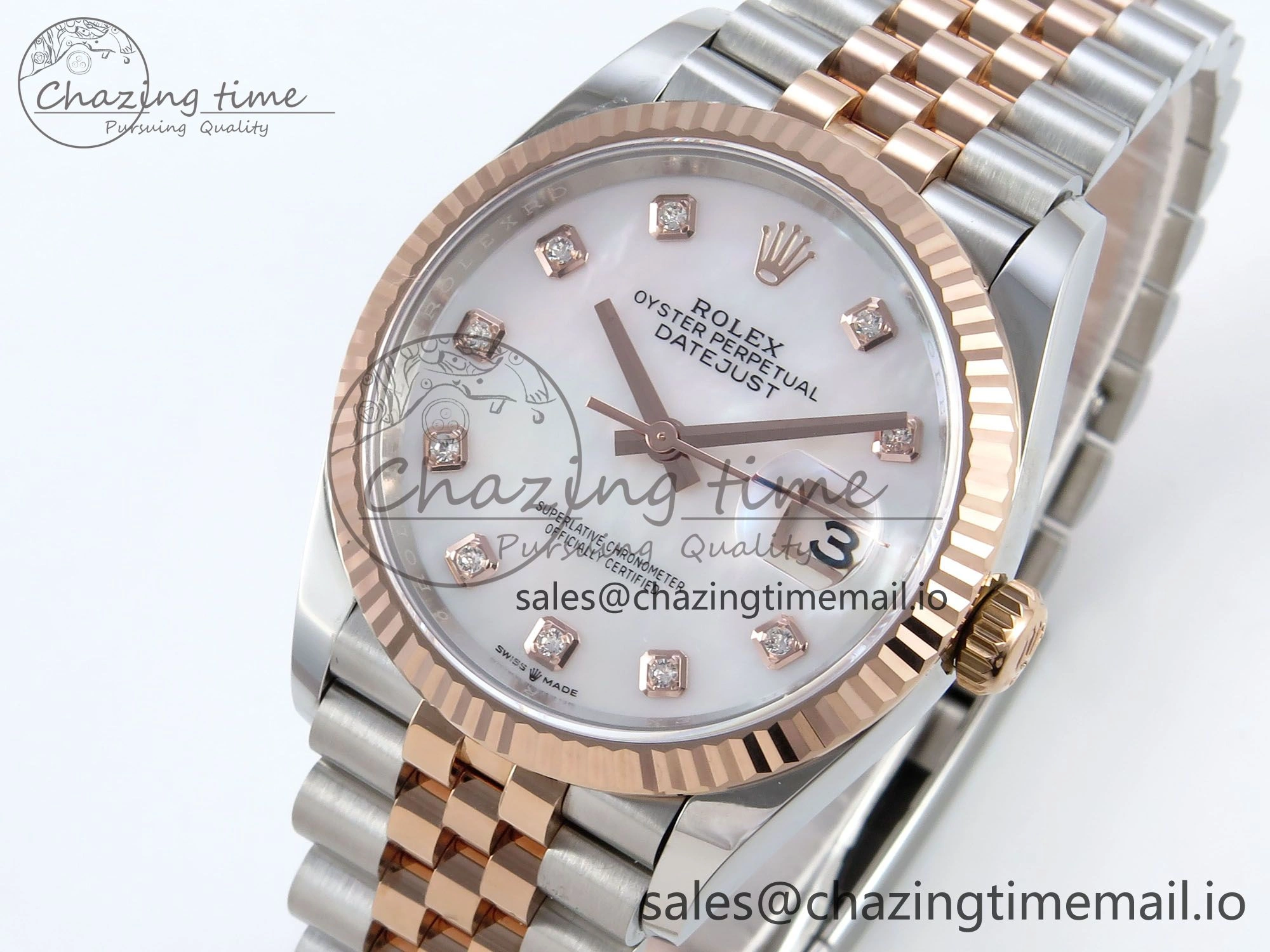 DateJust 36 126231 EWEF Best Edition White MOP Diamonds Dial on SS RG Jubilee Bracelet A FlexibleFit 594