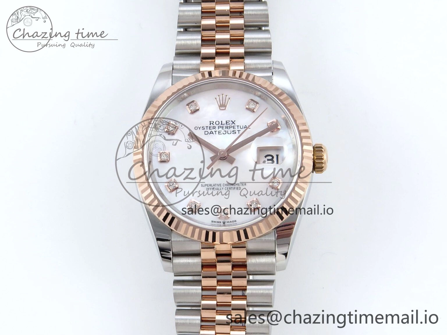 DateJust 36 126231 EWEF Best Edition White MOP Diamonds Dial on SS RG Jubilee Bracelet A FlexibleFit 594