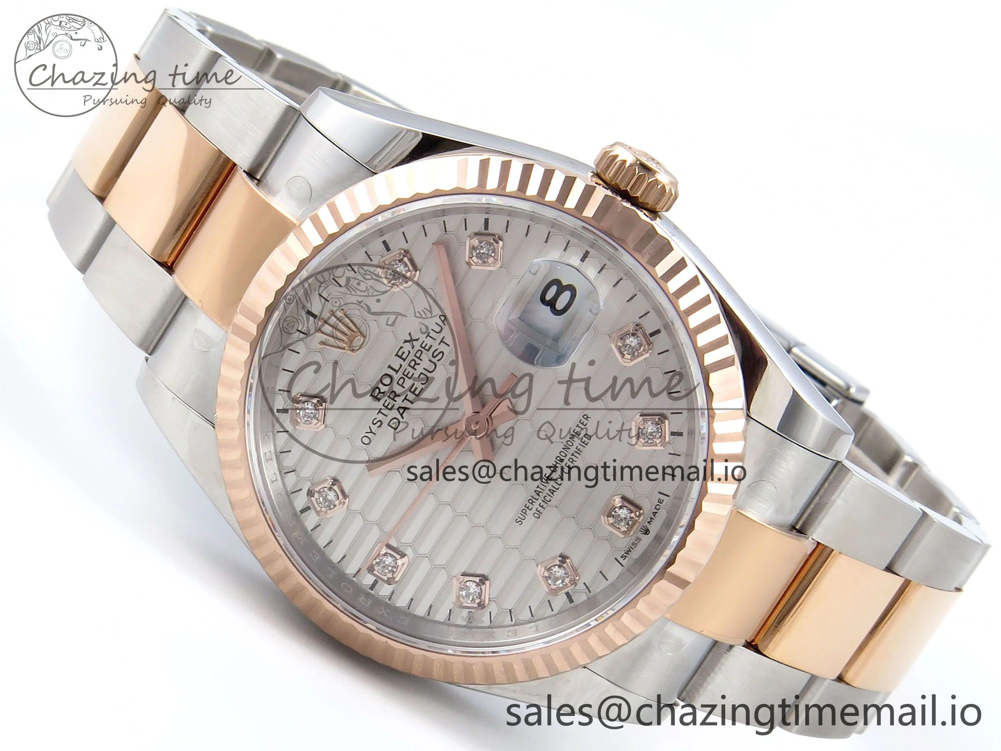 WellDesigned DateJust 36 126231 EWEF Best Edition White Textured Diamonds Dial on SS RG Oyster Bracelet A 664