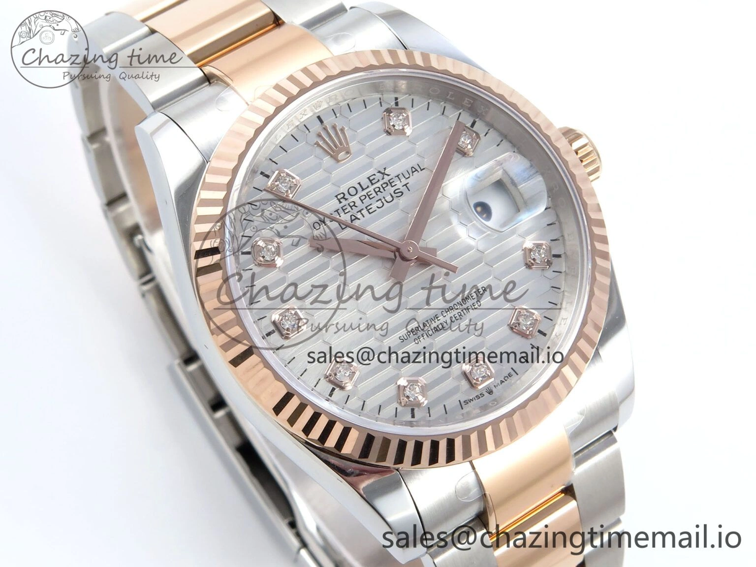 WellDesigned DateJust 36 126231 EWEF Best Edition White Textured Diamonds Dial on SS RG Oyster Bracelet A 664