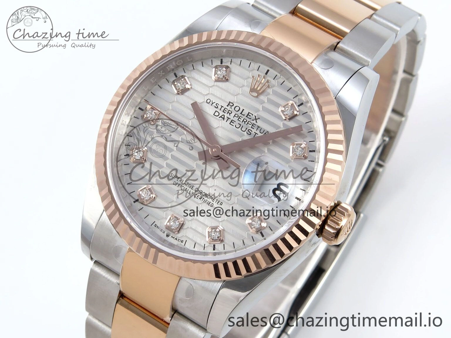 WellDesigned DateJust 36 126231 EWEF Best Edition White Textured Diamonds Dial on SS RG Oyster Bracelet A 664
