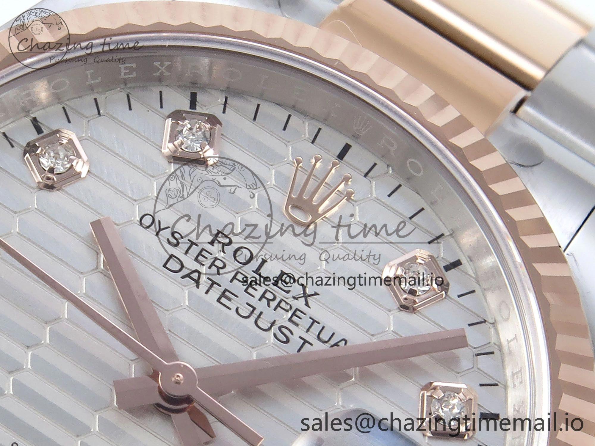 WellDesigned DateJust 36 126231 EWEF Best Edition White Textured Diamonds Dial on SS RG Oyster Bracelet A 664