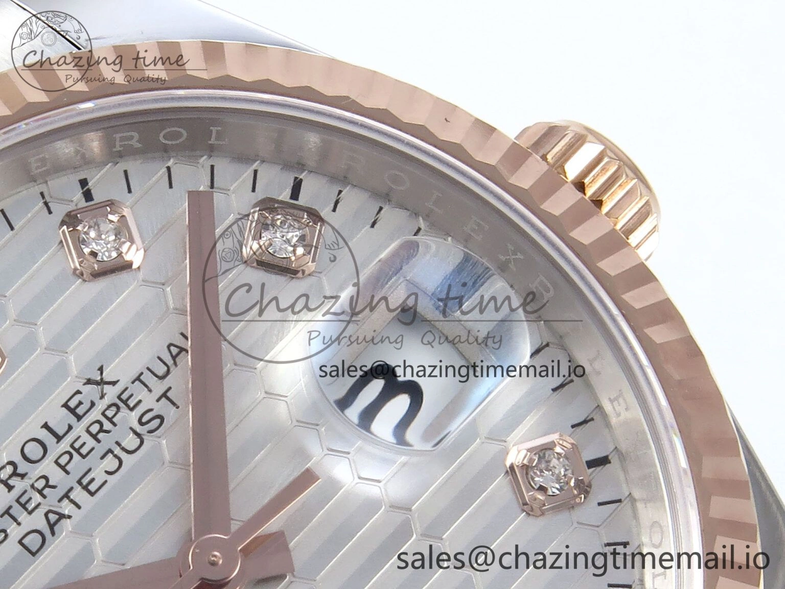 WellDesigned DateJust 36 126231 EWEF Best Edition White Textured Diamonds Dial on SS RG Oyster Bracelet A 664