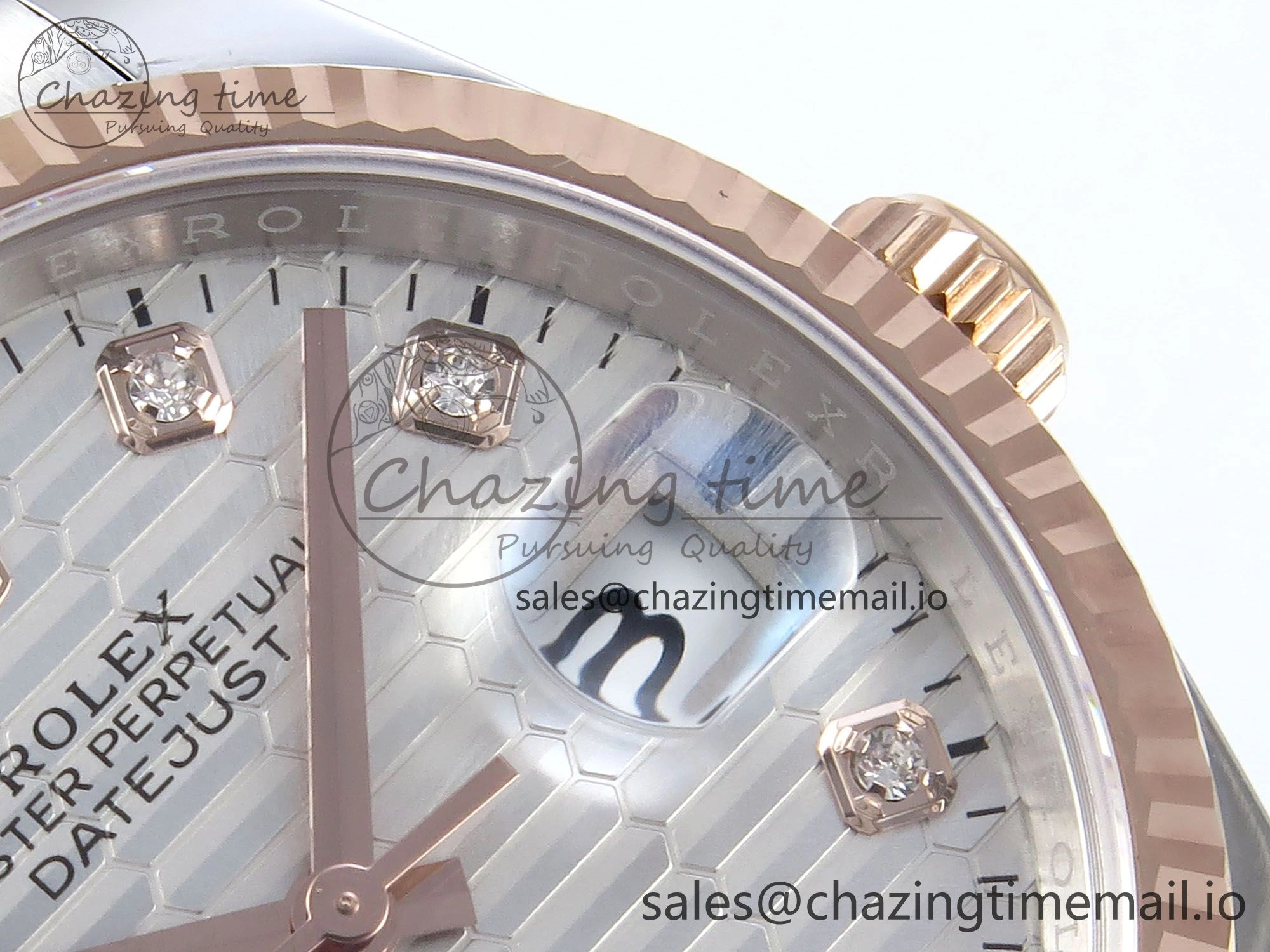 WellDesigned DateJust 36 126231 EWEF Best Edition White Textured Diamonds Dial on SS RG Oyster Bracelet A 664
