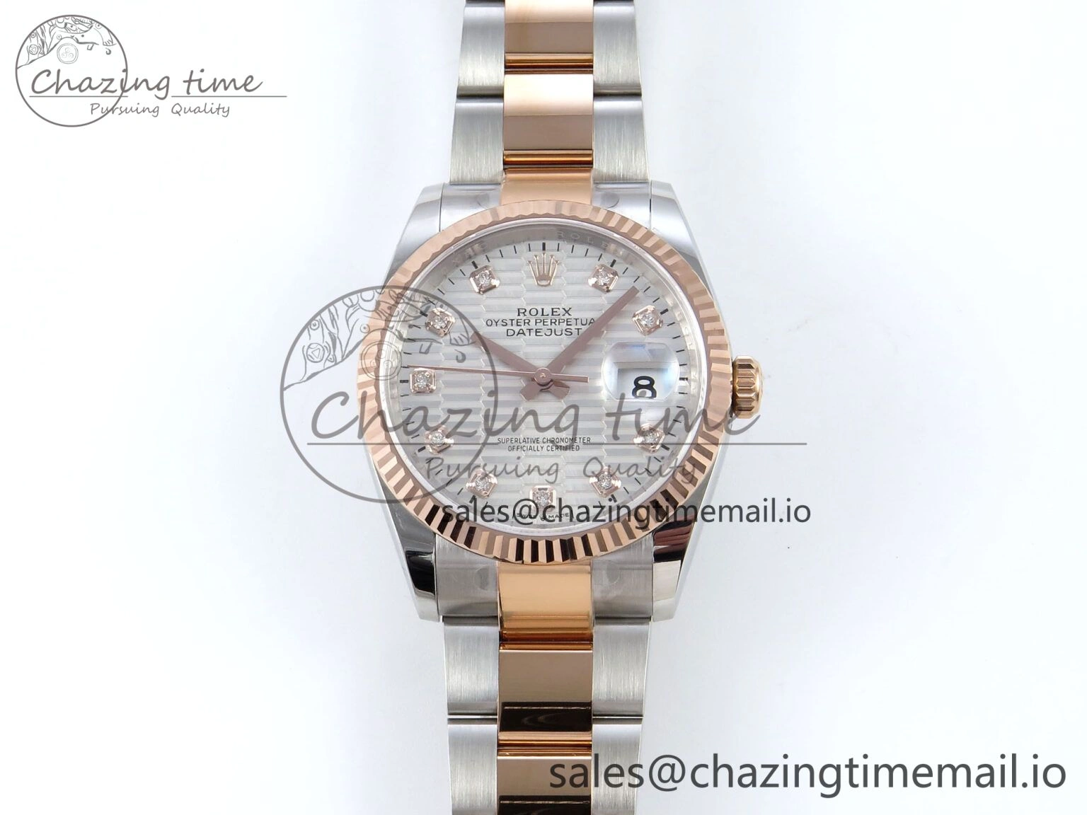 WellDesigned DateJust 36 126231 EWEF Best Edition White Textured Diamonds Dial on SS RG Oyster Bracelet A 664