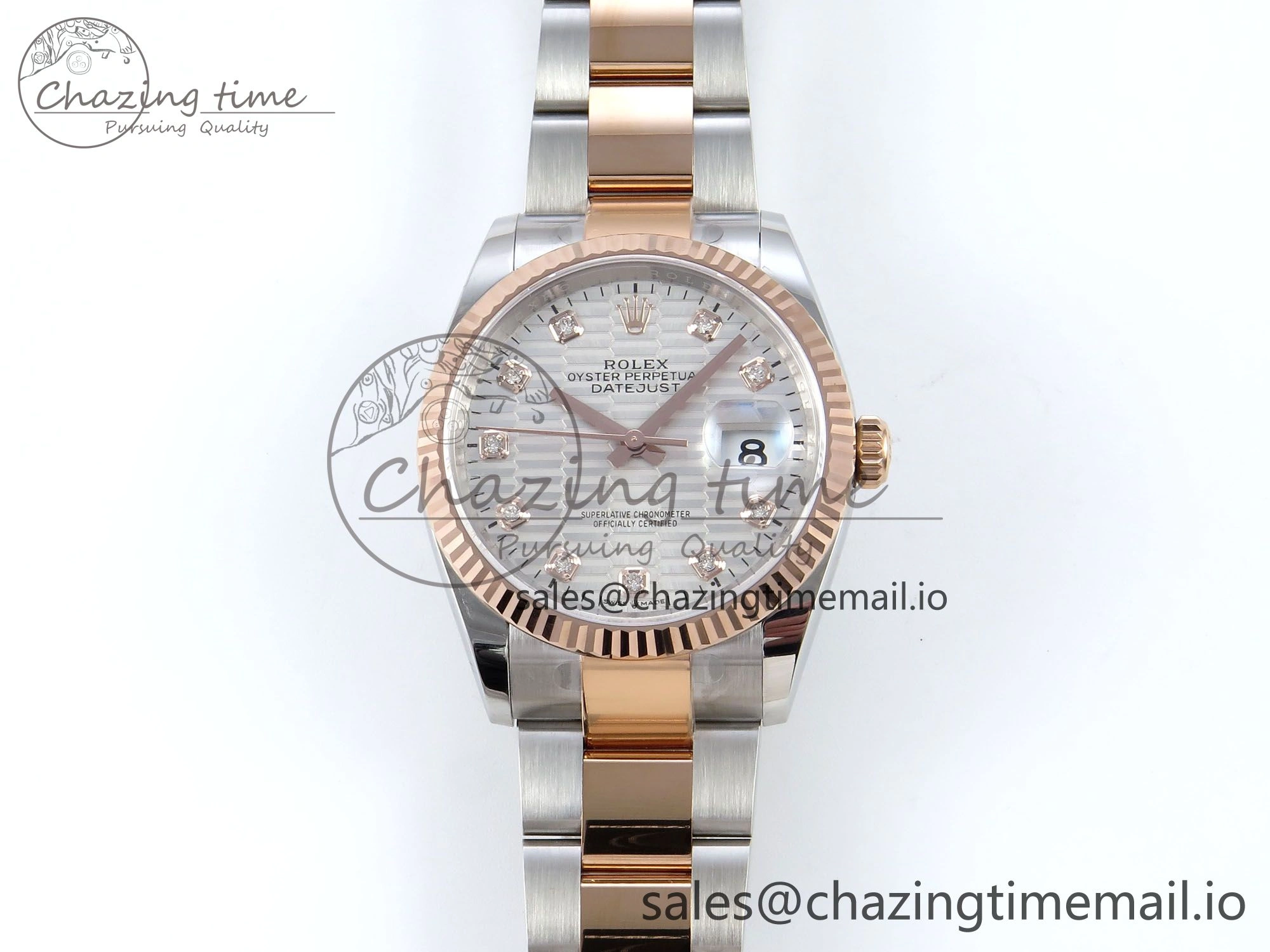 WellDesigned DateJust 36 126231 EWEF Best Edition White Textured Diamonds Dial on SS RG Oyster Bracelet A 664