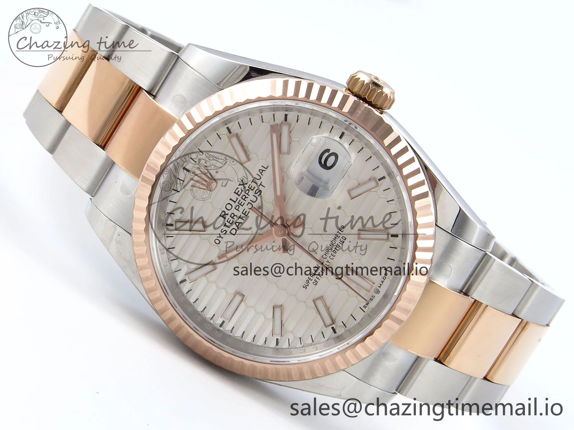 Sporty DateJust 36 126231 EWEF Best Edition White Textured Stick on SS RG Oyster Bracelet A 658