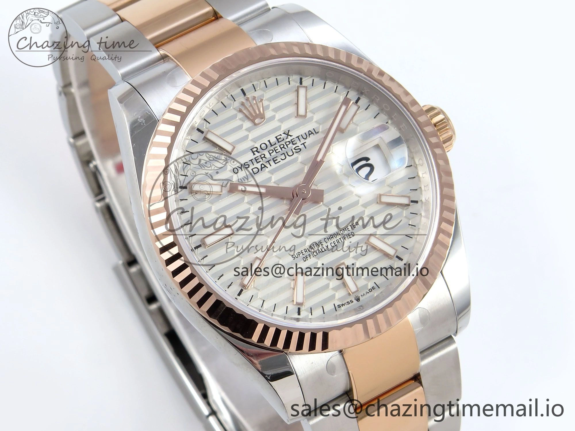 Sporty DateJust 36 126231 EWEF Best Edition White Textured Stick on SS RG Oyster Bracelet A 658
