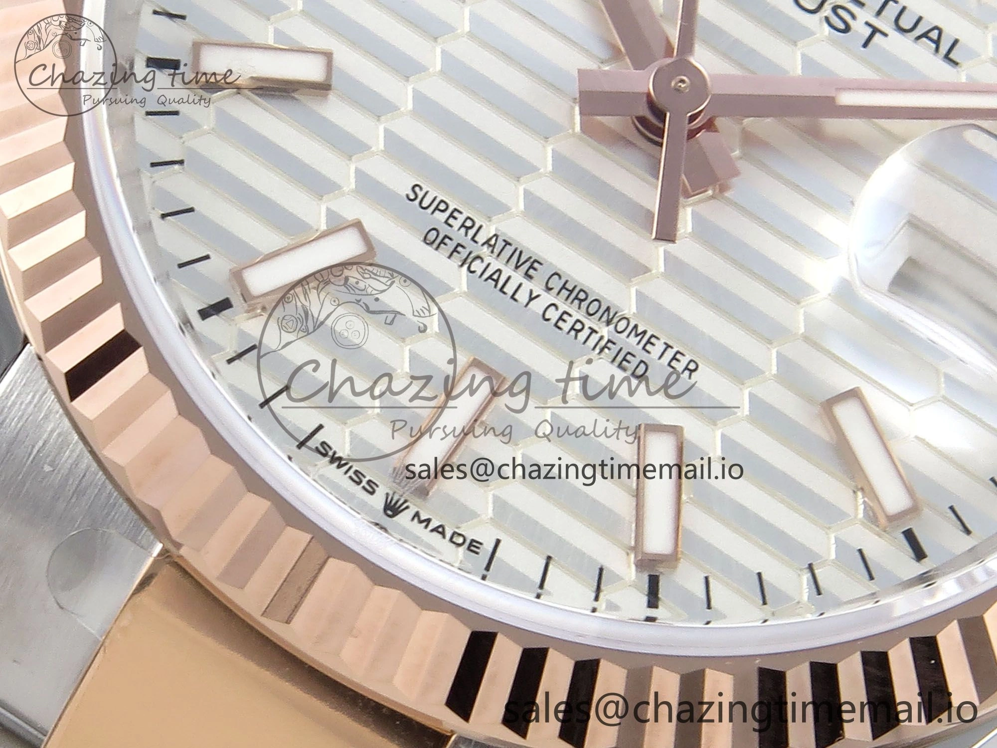 Sporty DateJust 36 126231 EWEF Best Edition White Textured Stick on SS RG Oyster Bracelet A 658