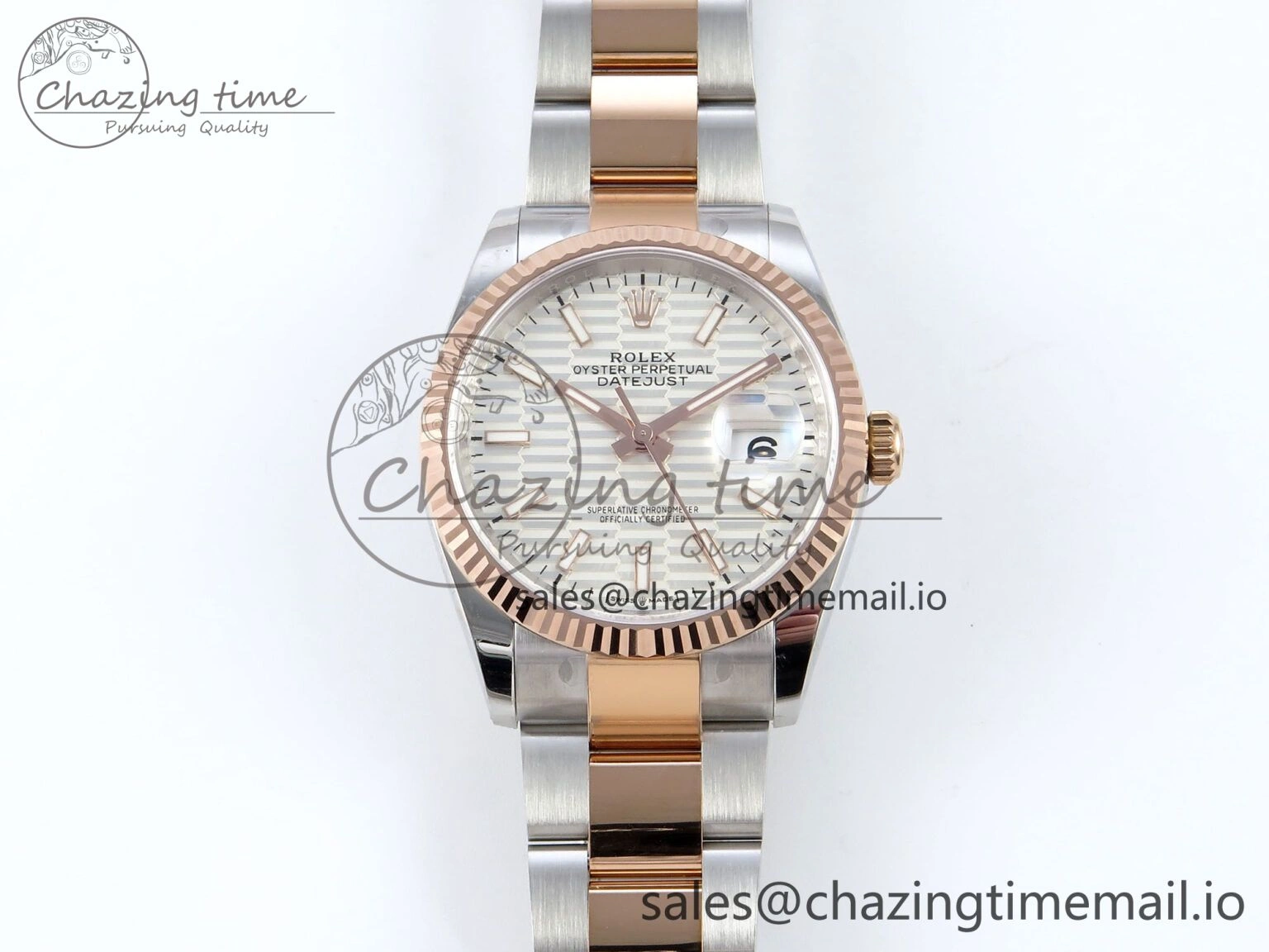 Sporty DateJust 36 126231 EWEF Best Edition White Textured Stick on SS RG Oyster Bracelet A 658